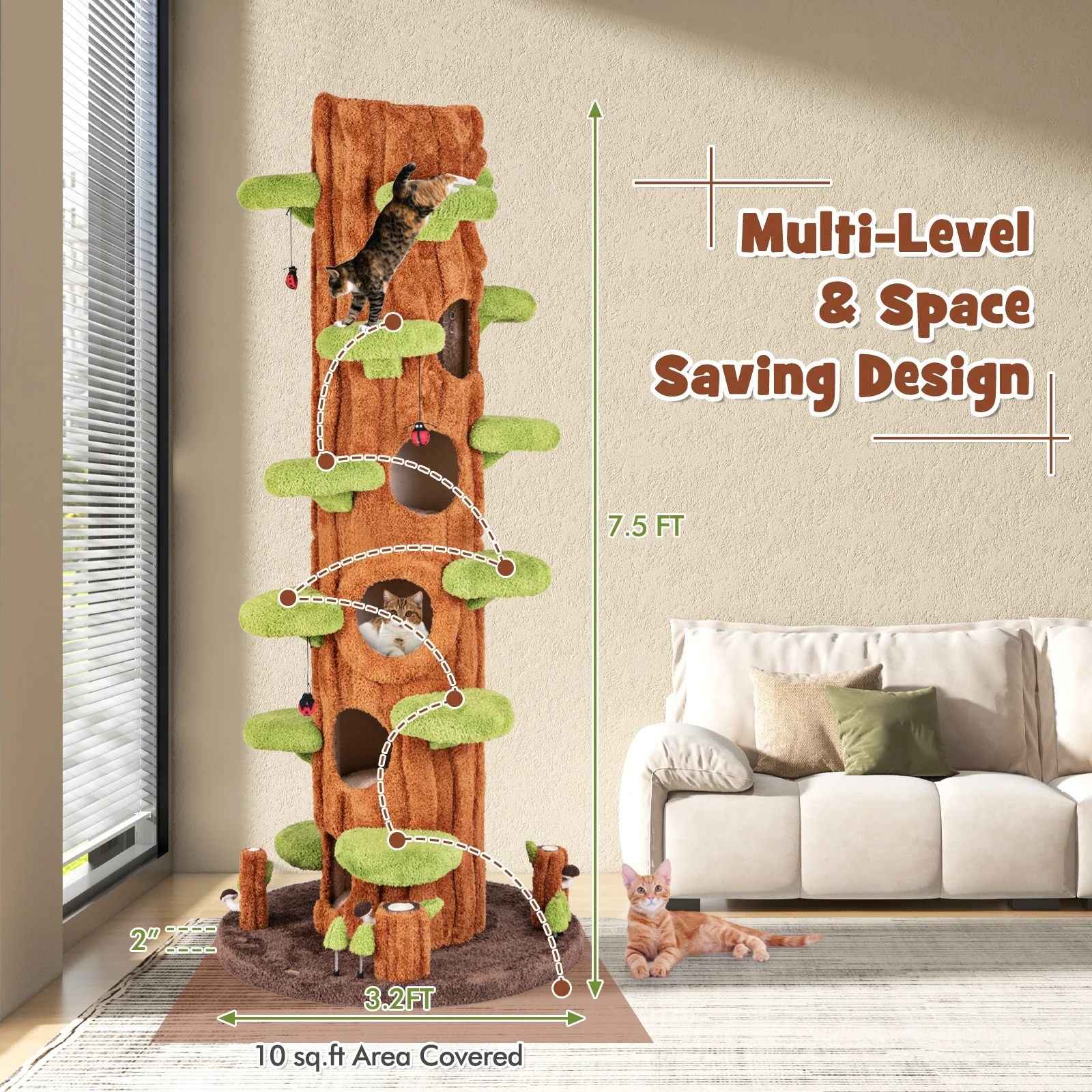 90.5 Inch Tall Cat Tree With Private Condos, Brown - Image 8