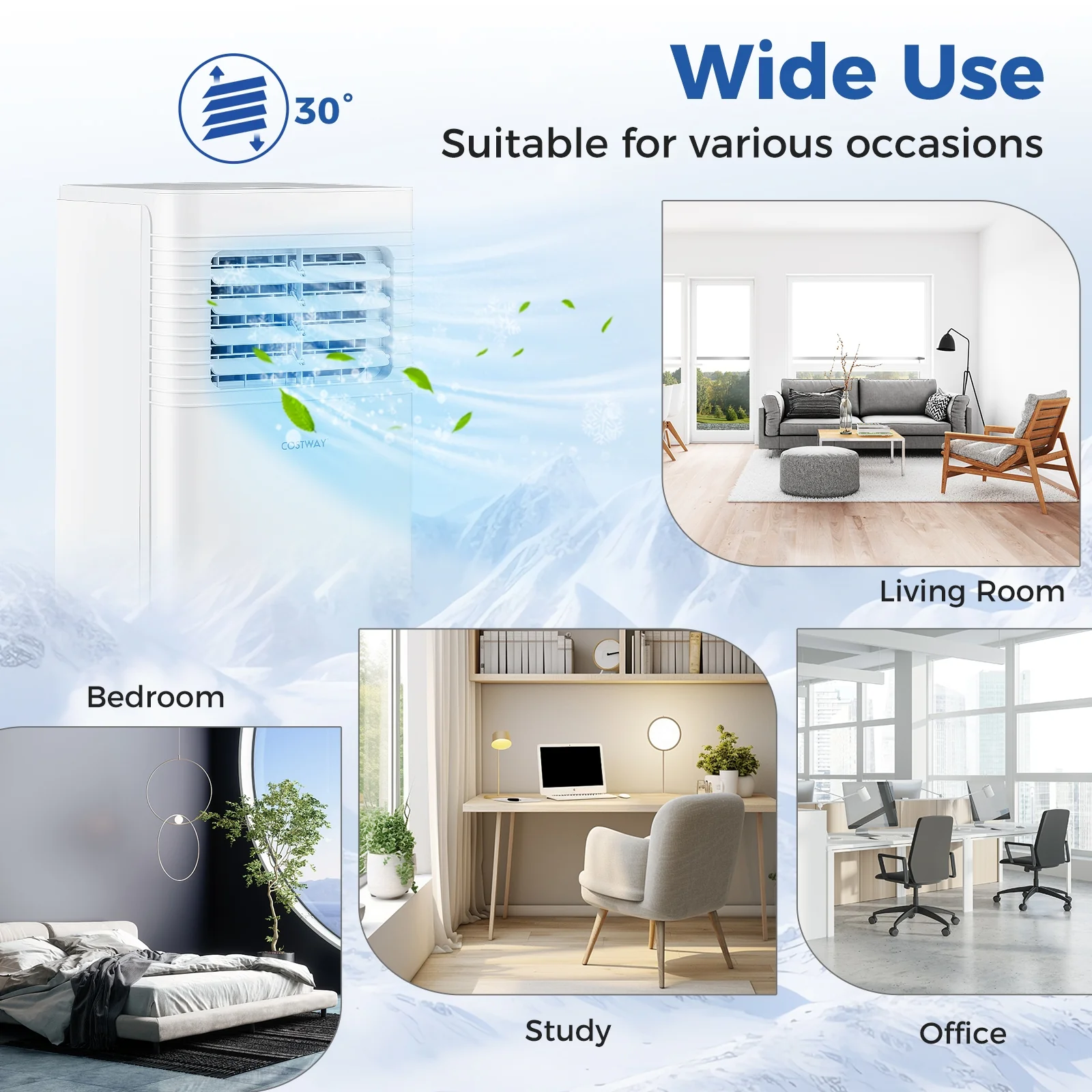 9000 BTU Portable Air Conditioner, 3 in 1, White - Image 2