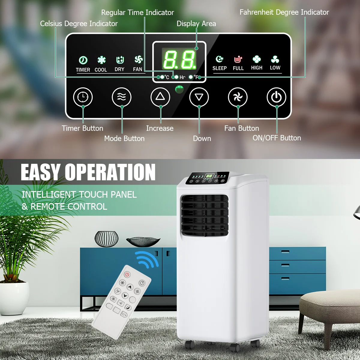 9000 BTU Portable Air Conditioner, Dehumidifier, Remote, Black, White - Image 7