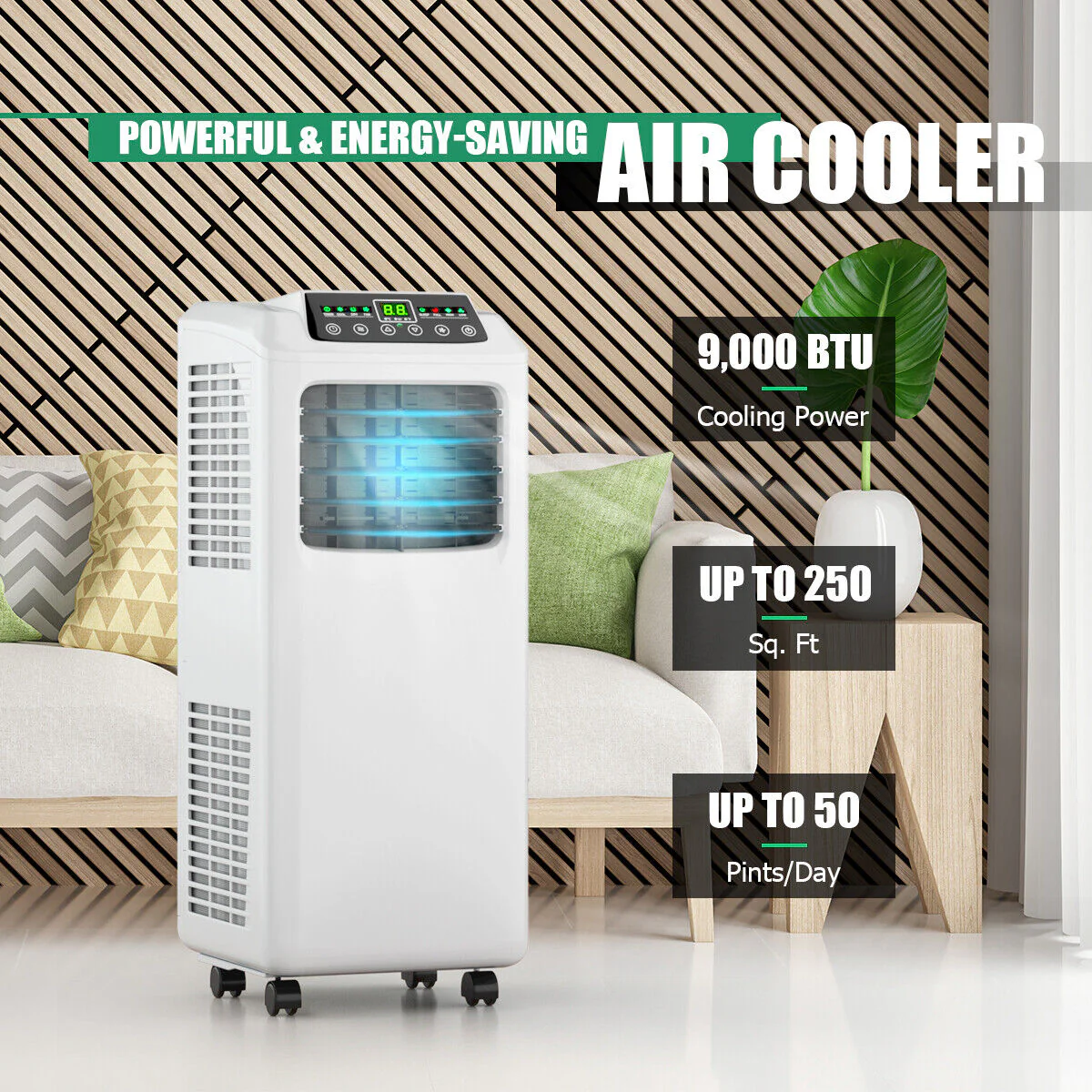 9000 BTU Portable Air Conditioner, Dehumidifier, Remote, Black, White - Image 8