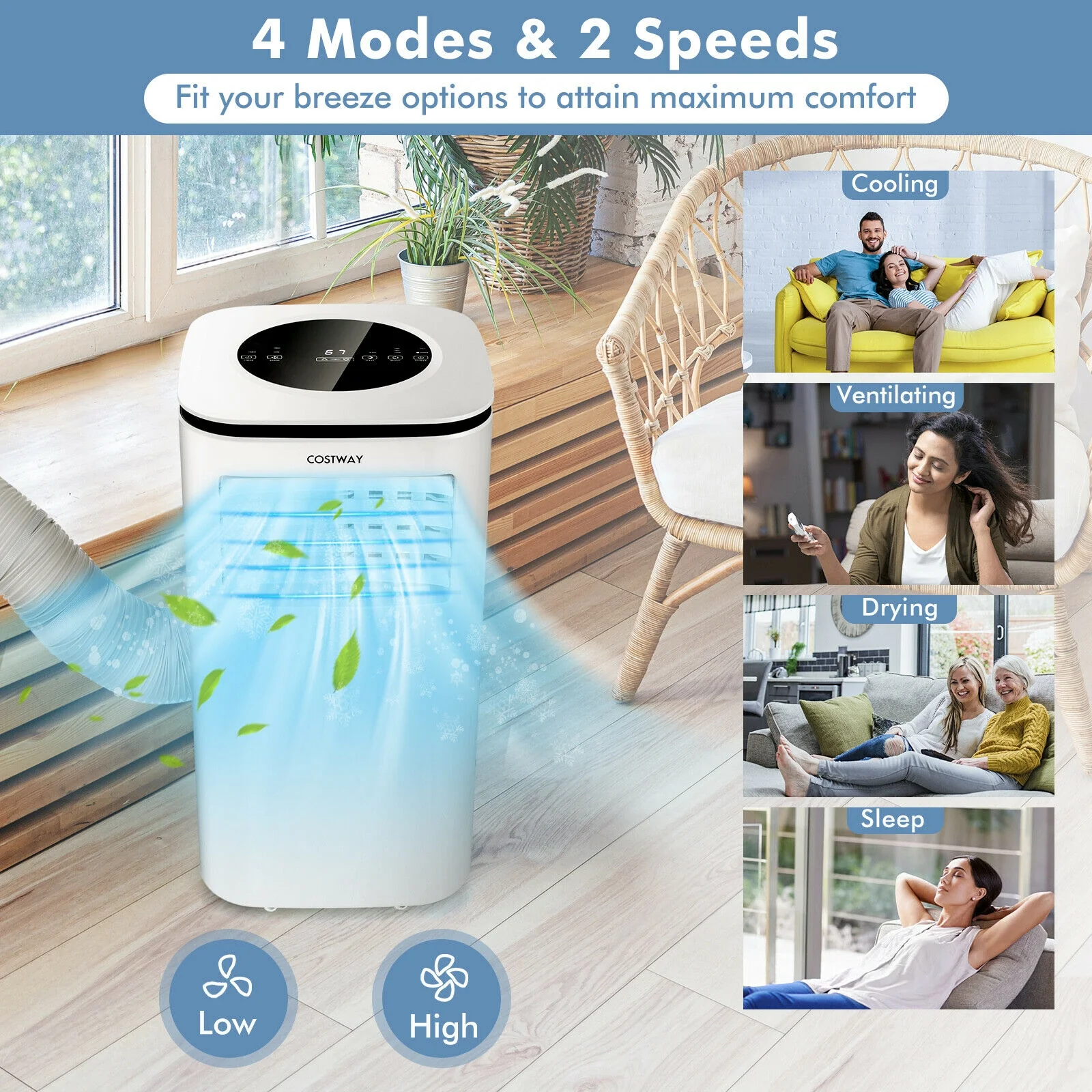 9000 BTU Portable Air Conditioner, Fan, Dehumidifier, White - Image 4