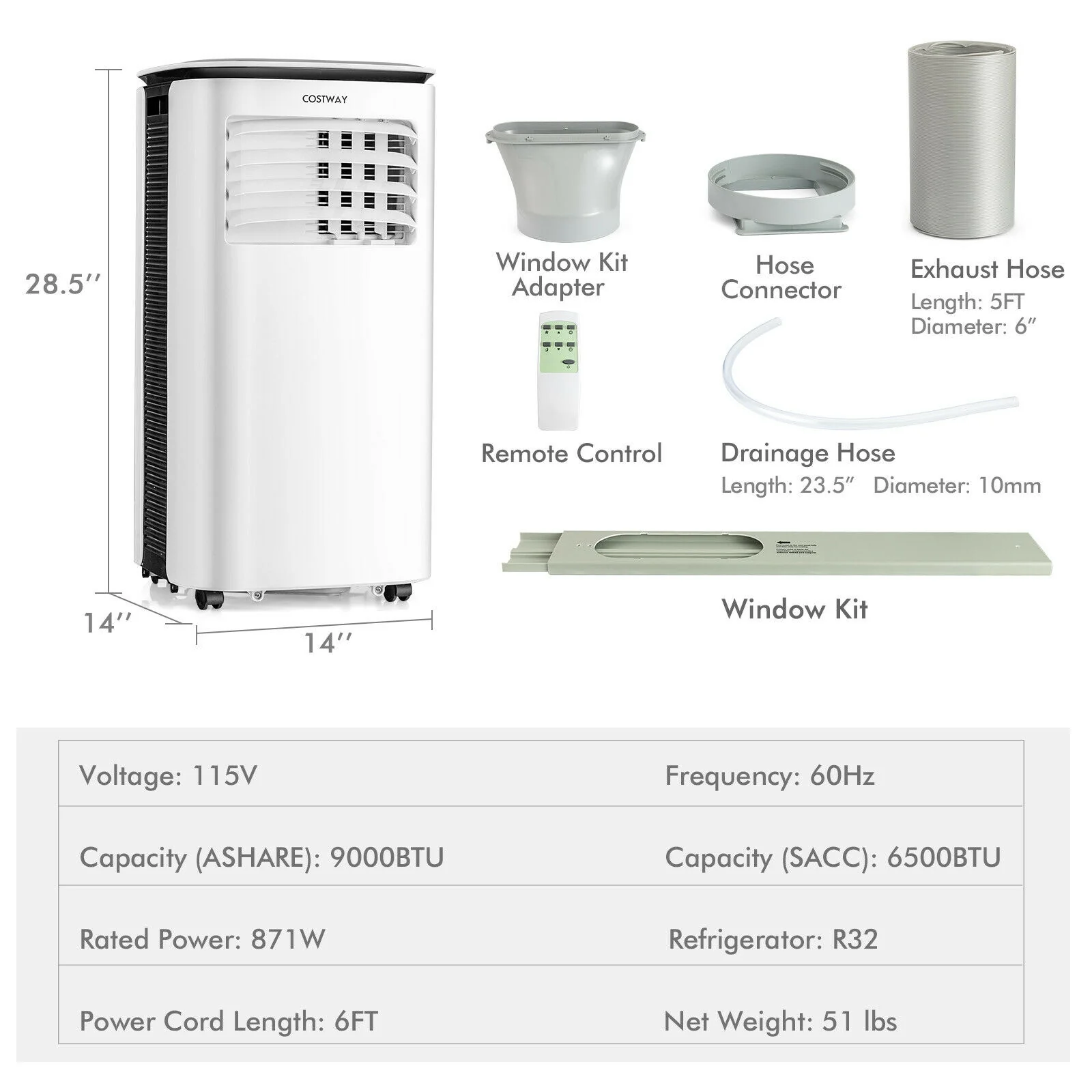 9000 BTU Portable Air Conditioner, Fan, Dehumidifier, White - Image 5