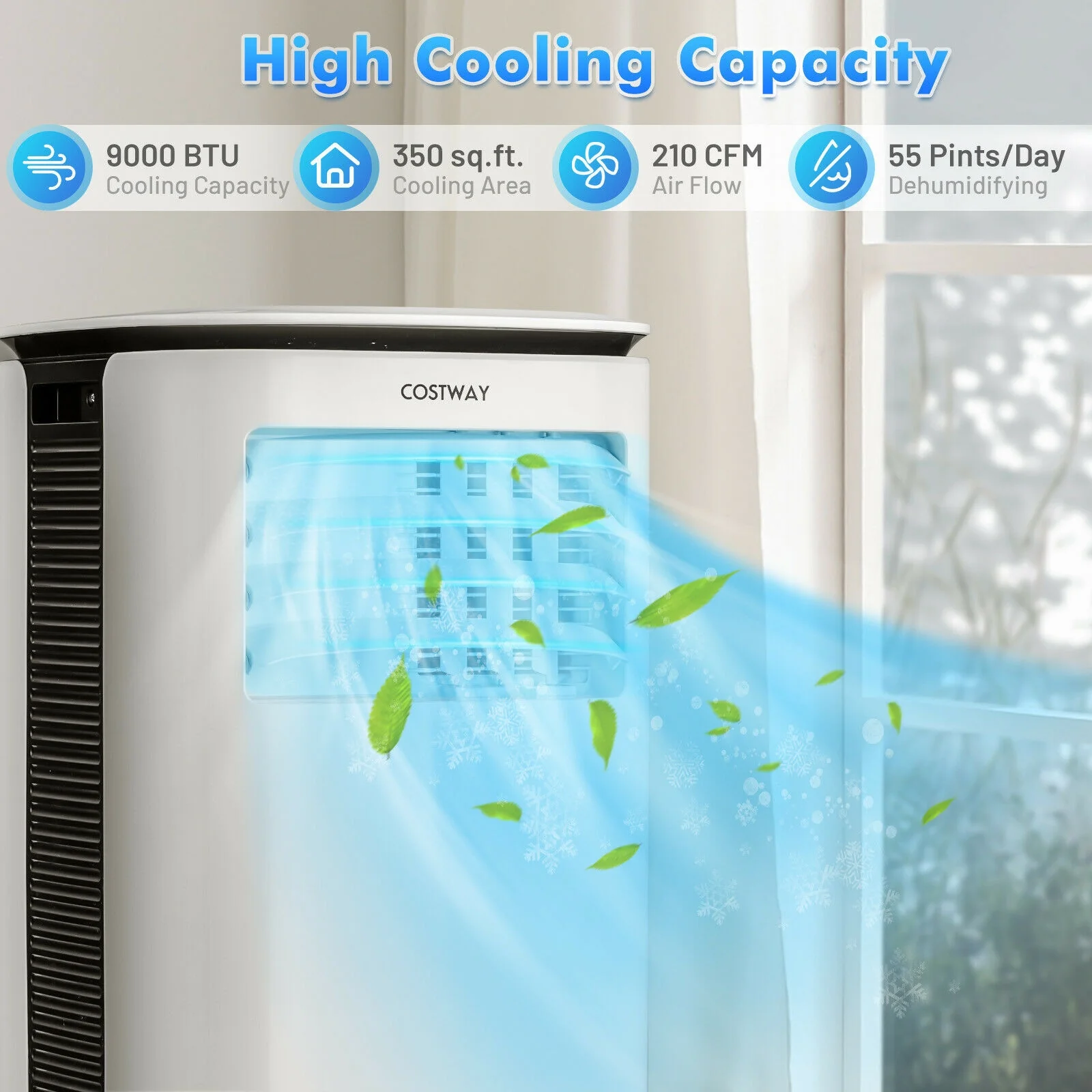 9000 BTU Portable Air Conditioner, Fan, Dehumidifier, White - Image 6