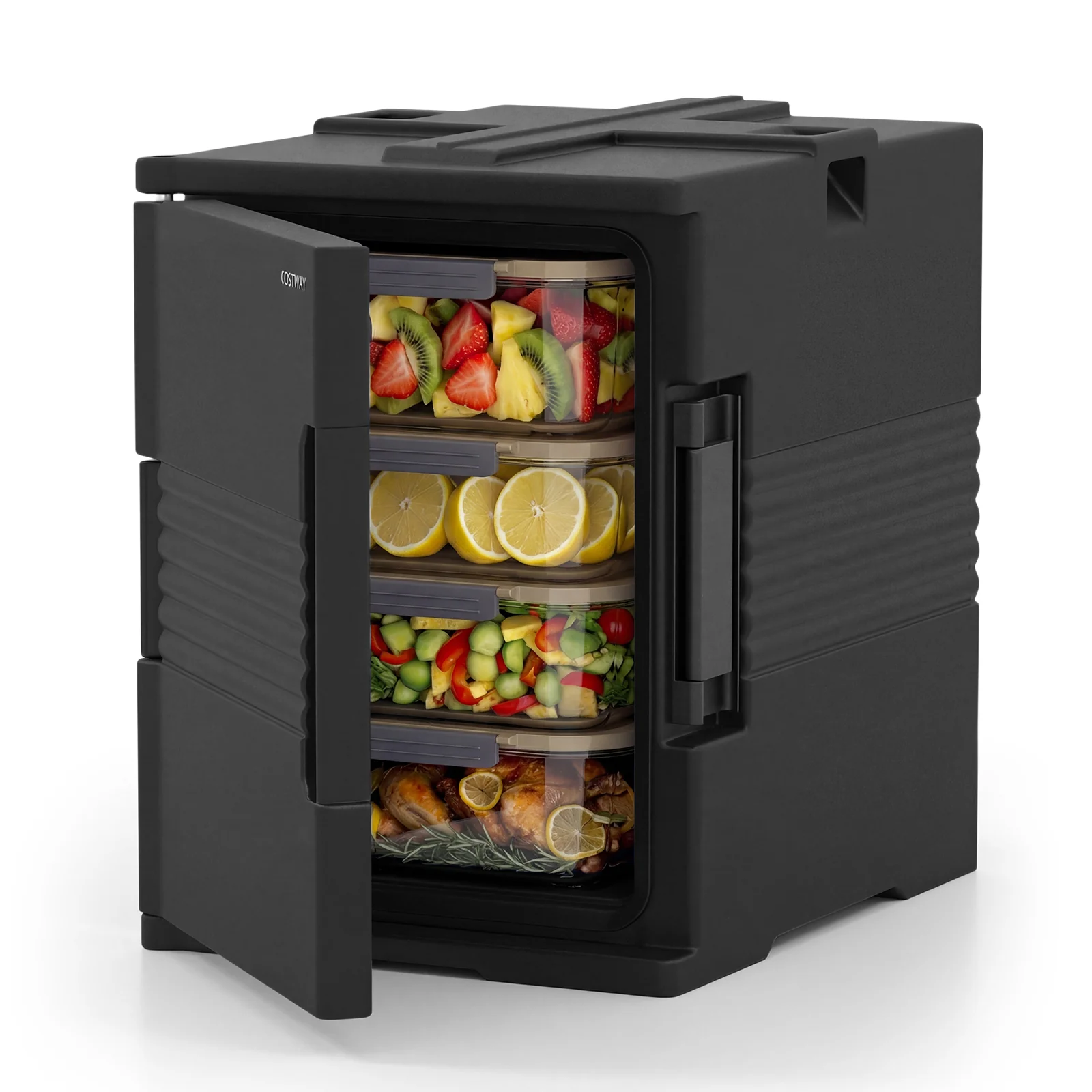 91 Qt Insulated Food Pan Carrier with Door Shafts, Black - Image 3