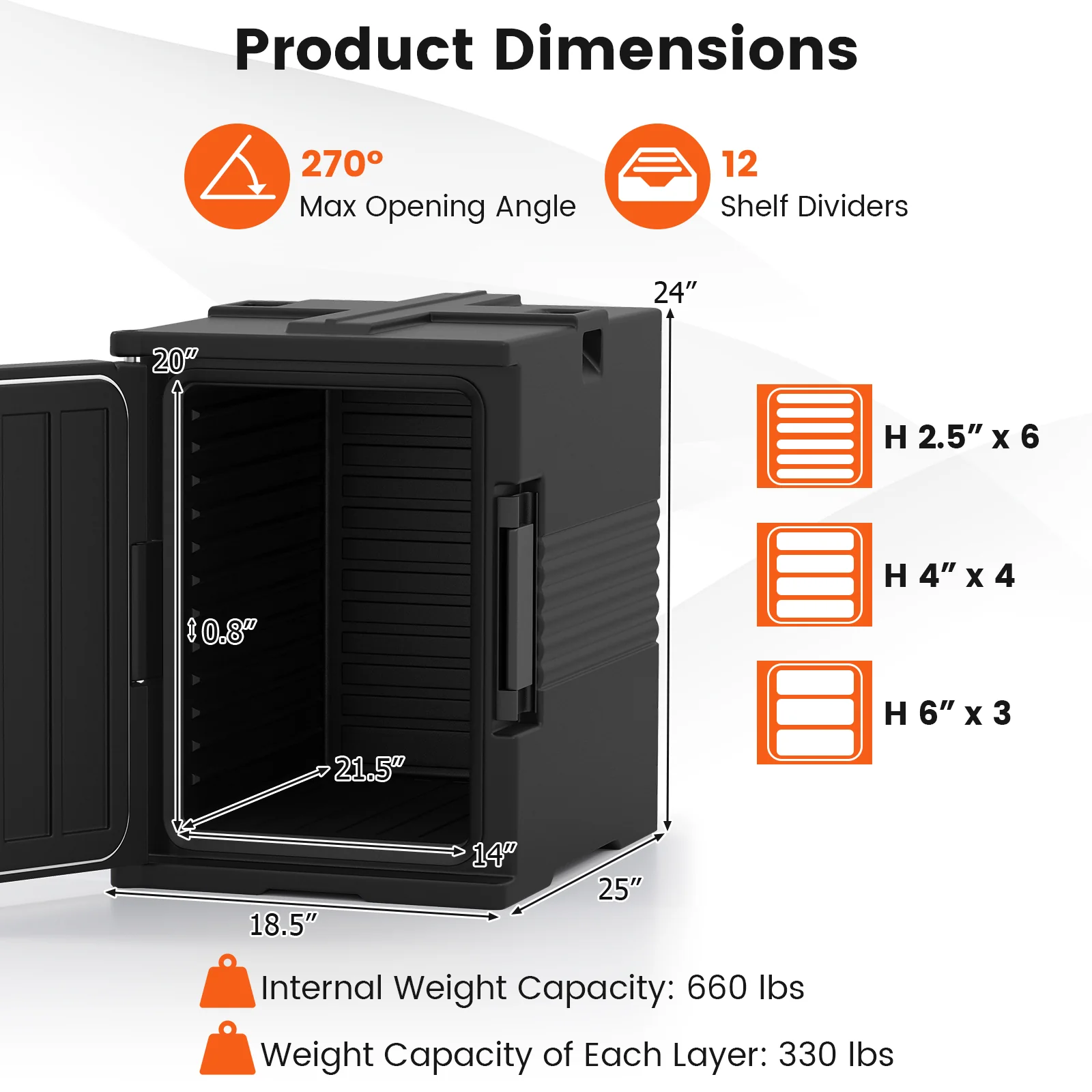 91 Qt Insulated Food Pan Carrier with Door Shafts, Black - Image 5