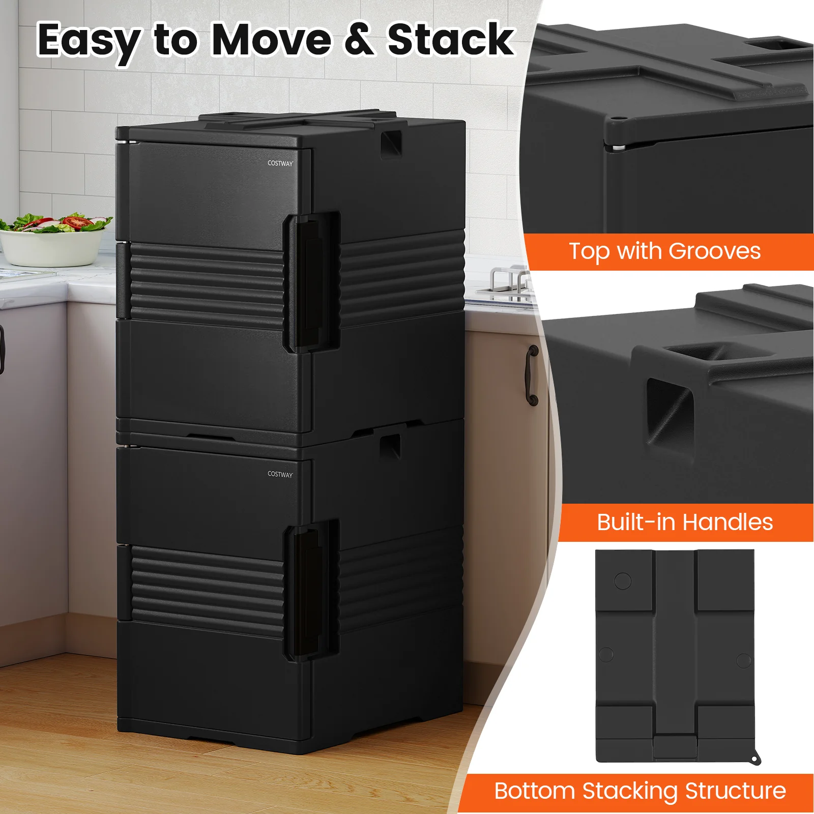 91 Qt Insulated Food Pan Carrier with Door Shafts, Black - Image 8