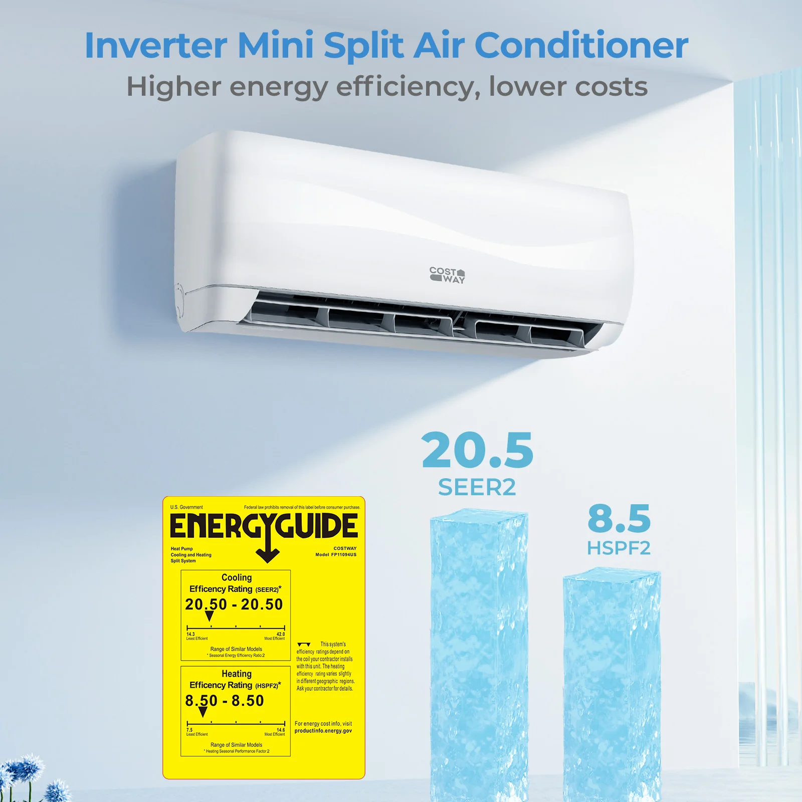 9100 BTU 20.5 SEER2 Mini Split Air Conditioner, Heat Pump, White - Image 5