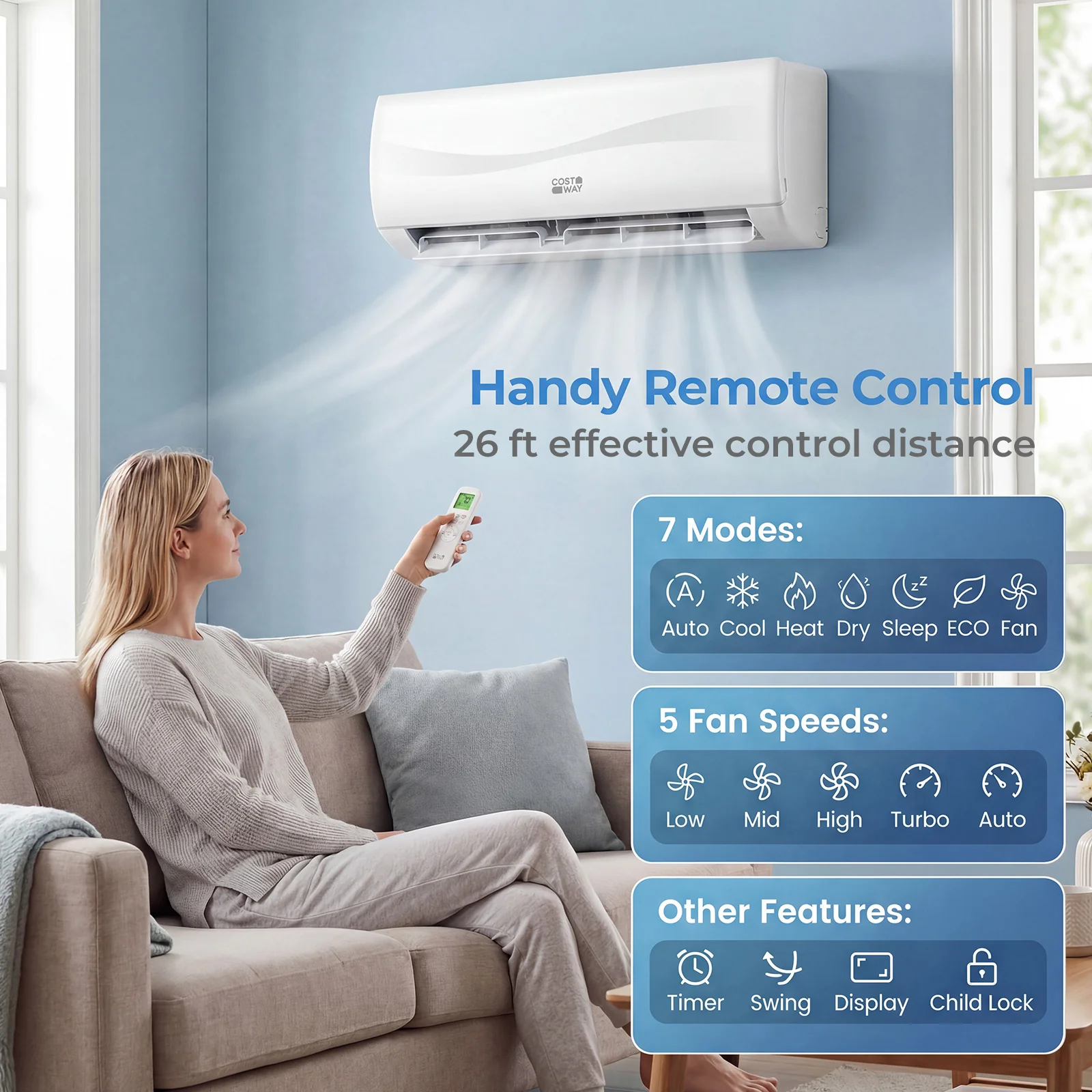 9100 BTU 20.5 SEER2 Mini Split Air Conditioner, Heat Pump, White - Image 6