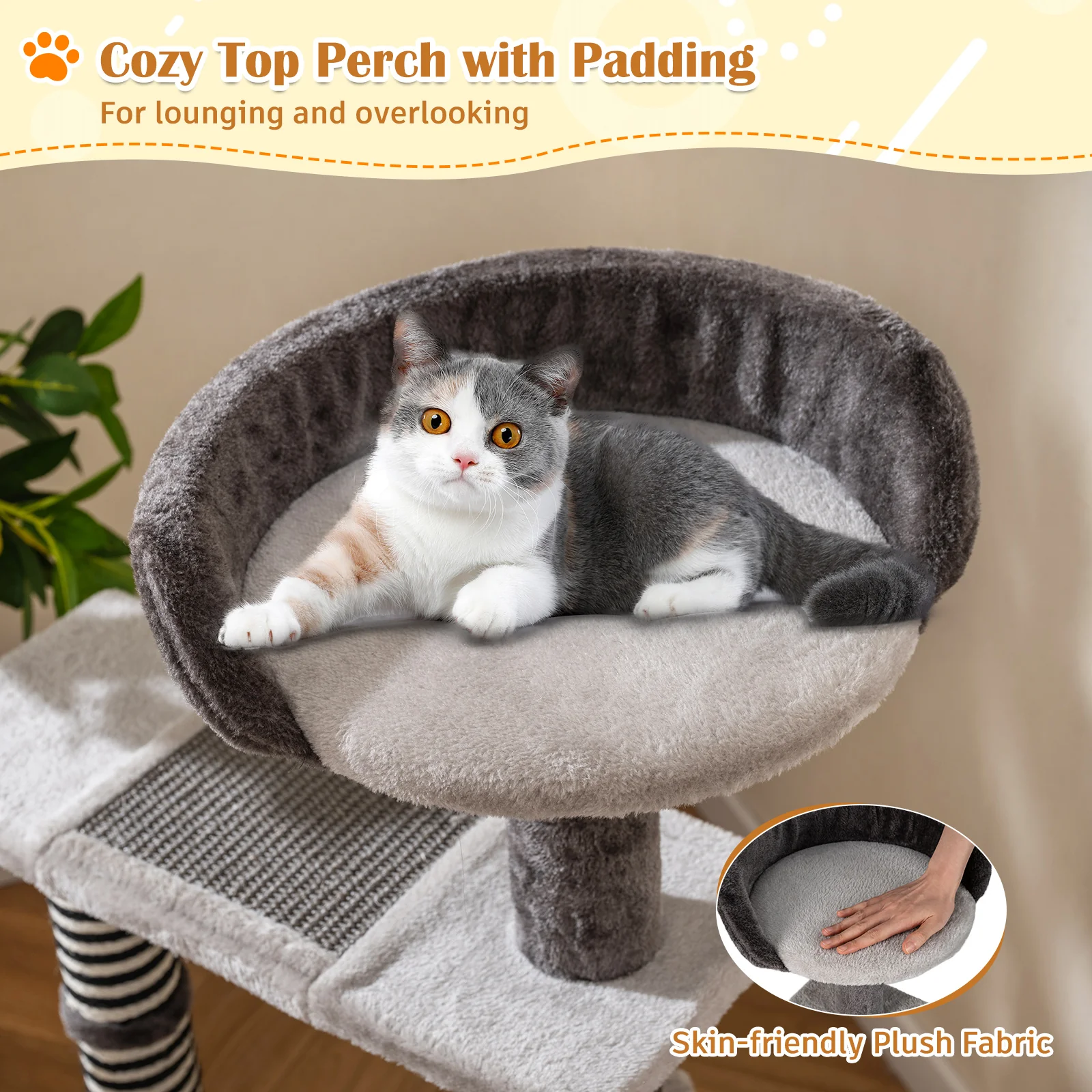 93 CM Tall Cat Tree Kitten Tower with Sisal and Jute Scratching Posts, Gray - Image 7