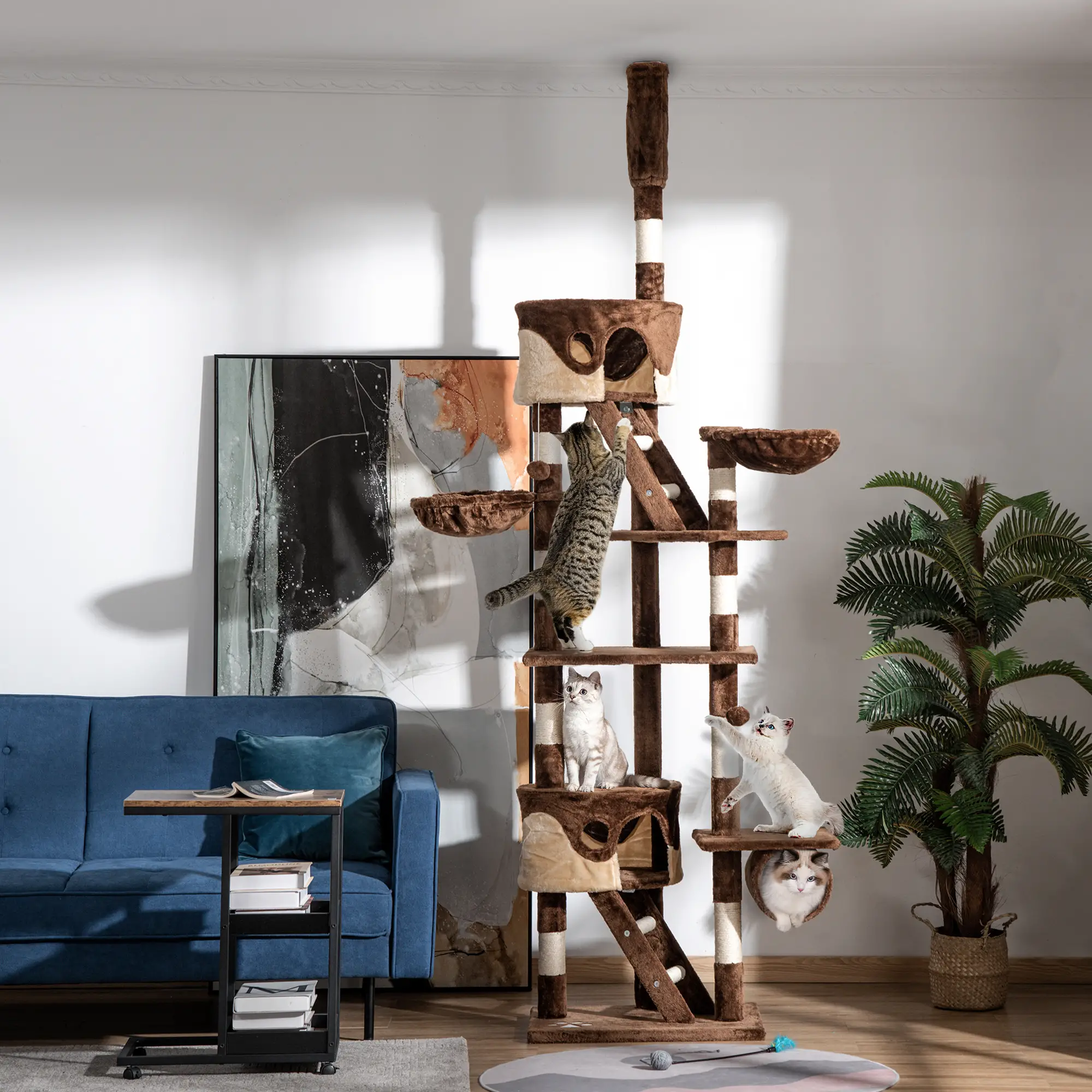 94"-102" Cat Tree, Ceiling High Condo, Scratching Post, Multi-Level Play House - Image 2