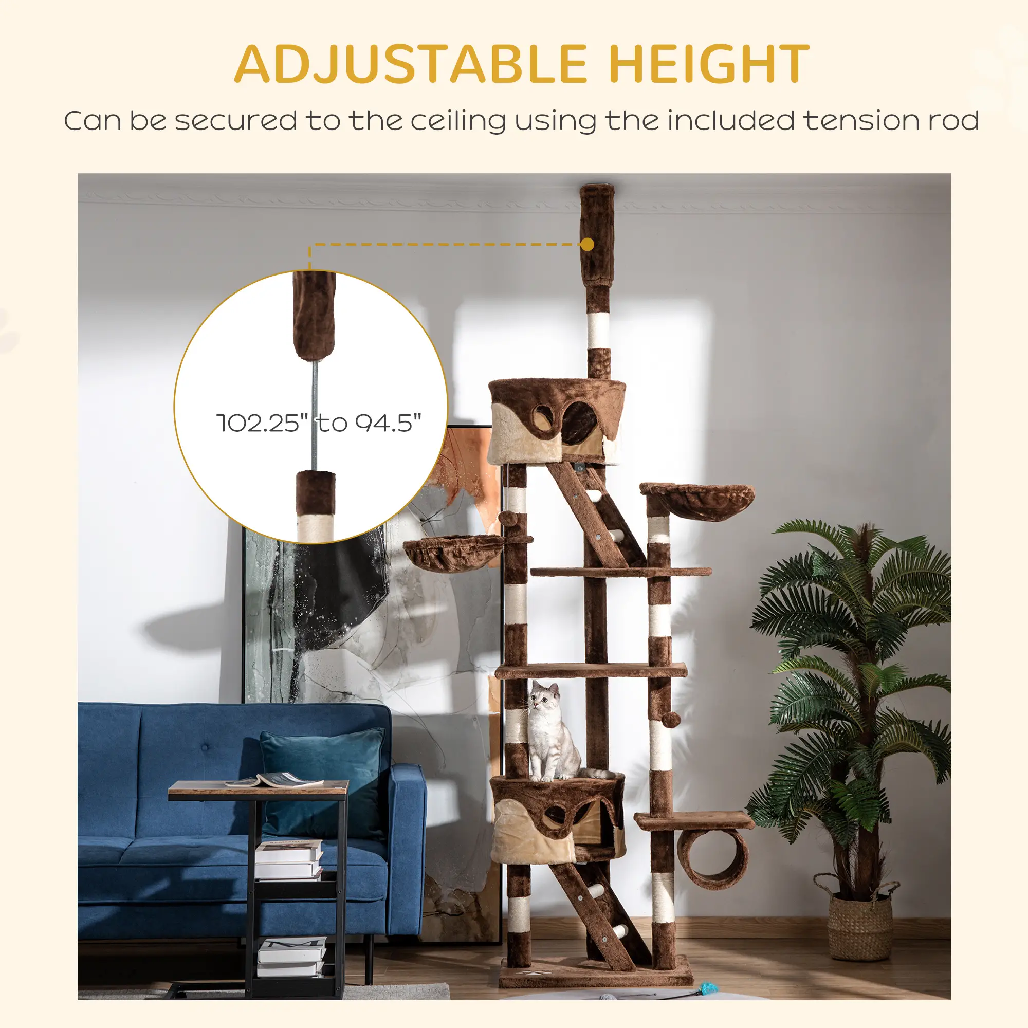 94"-102" Cat Tree, Ceiling High Condo, Scratching Post, Multi-Level Play House - Image 5