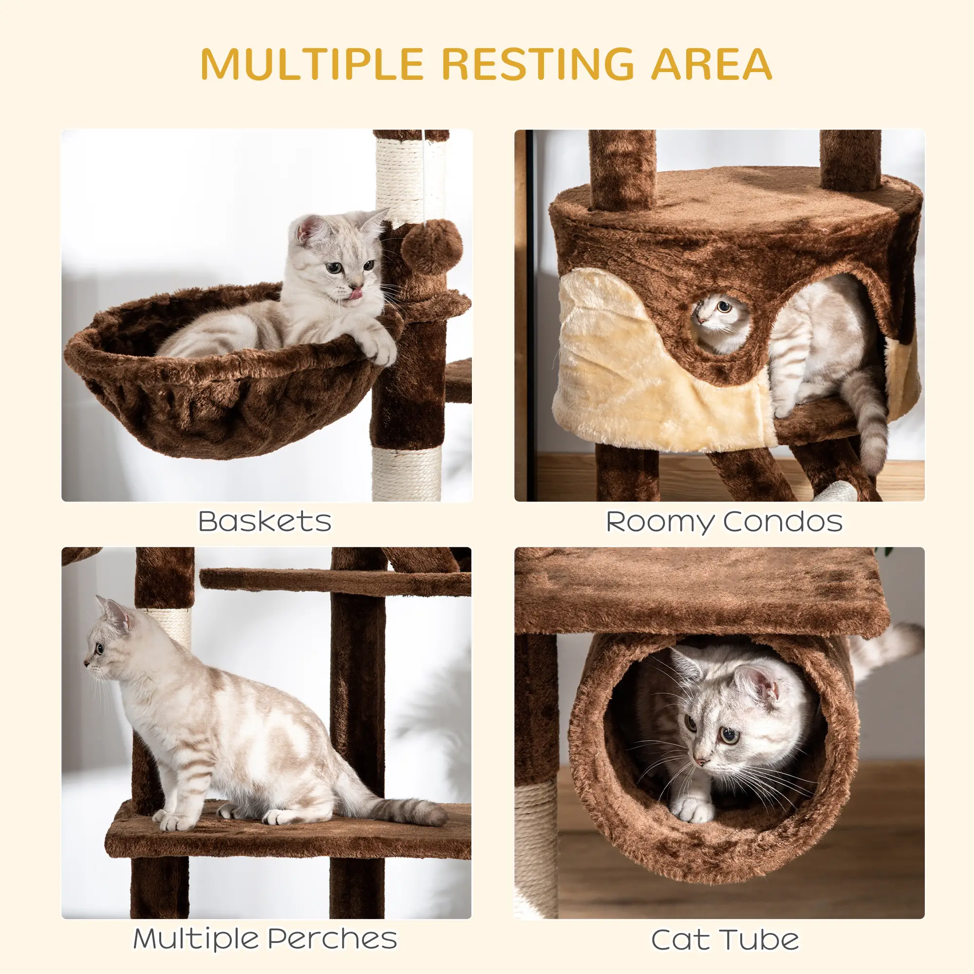 94"-102" Cat Tree, Ceiling High Condo, Scratching Post, Multi-Level Play House - Image 7