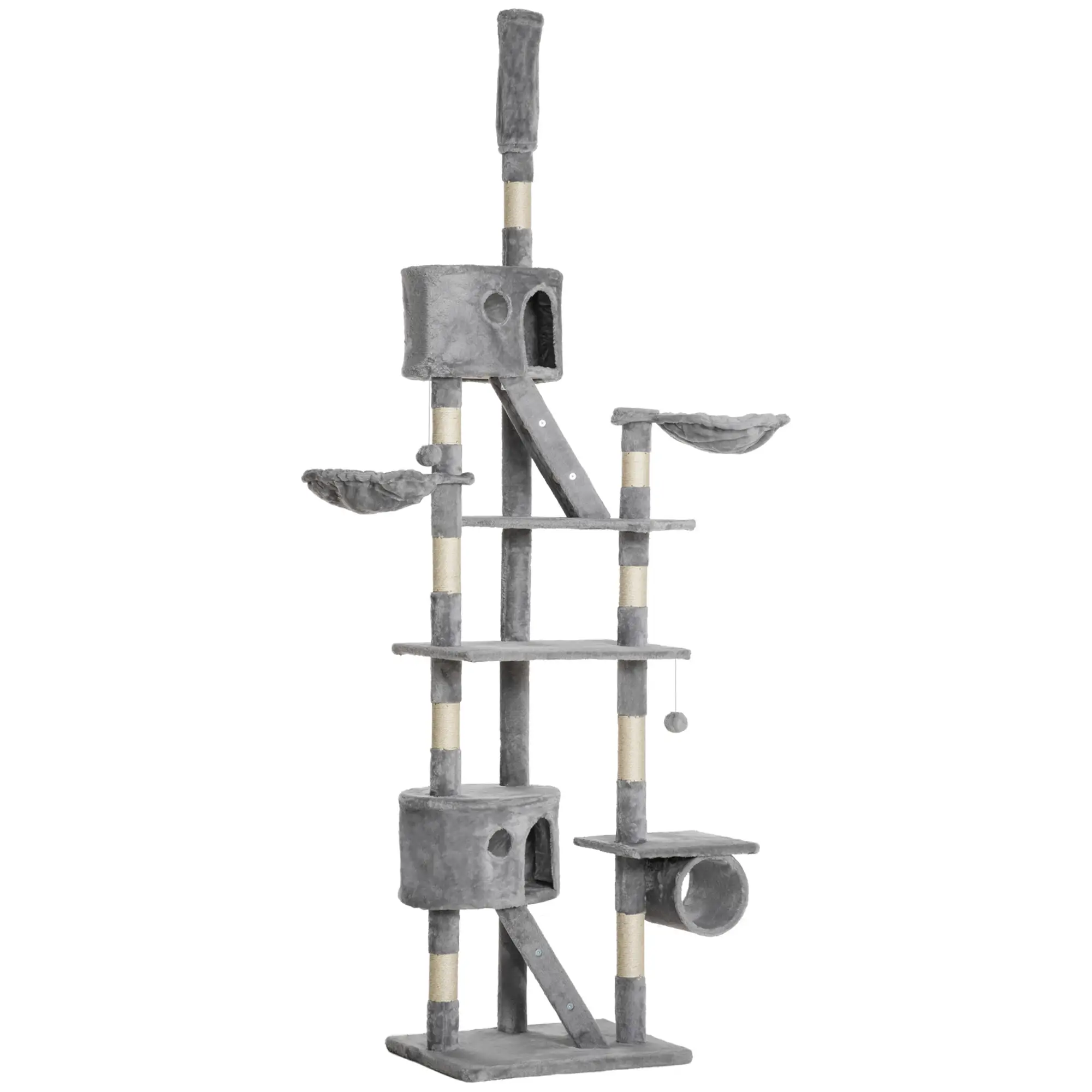 94"-102" Cat Tree, Ceiling High Condo, Scratching Post, Multi-Level Play House, Light Grey - Image 11