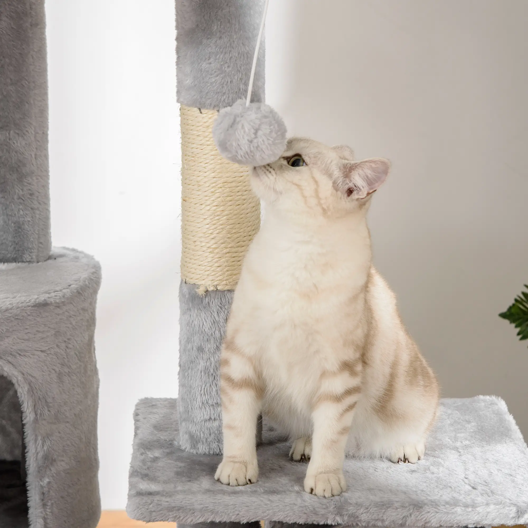 94"-102" Cat Tree, Ceiling High Condo, Scratching Post, Multi-Level Play House, Light Grey - Image 9