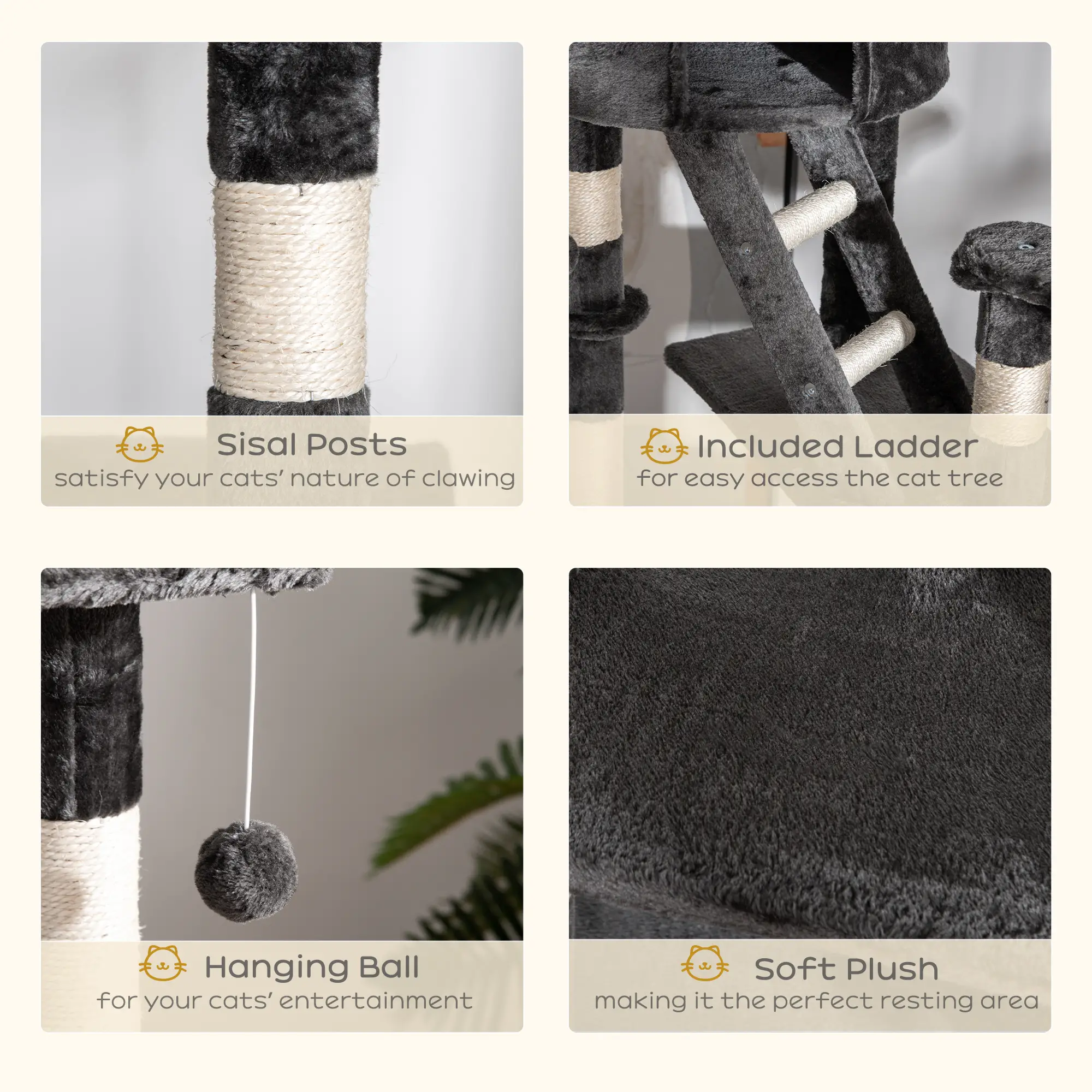 94"-102" Cat Tree, Floor to Ceiling, Multi-Level Play House, Dark Grey - Image 4