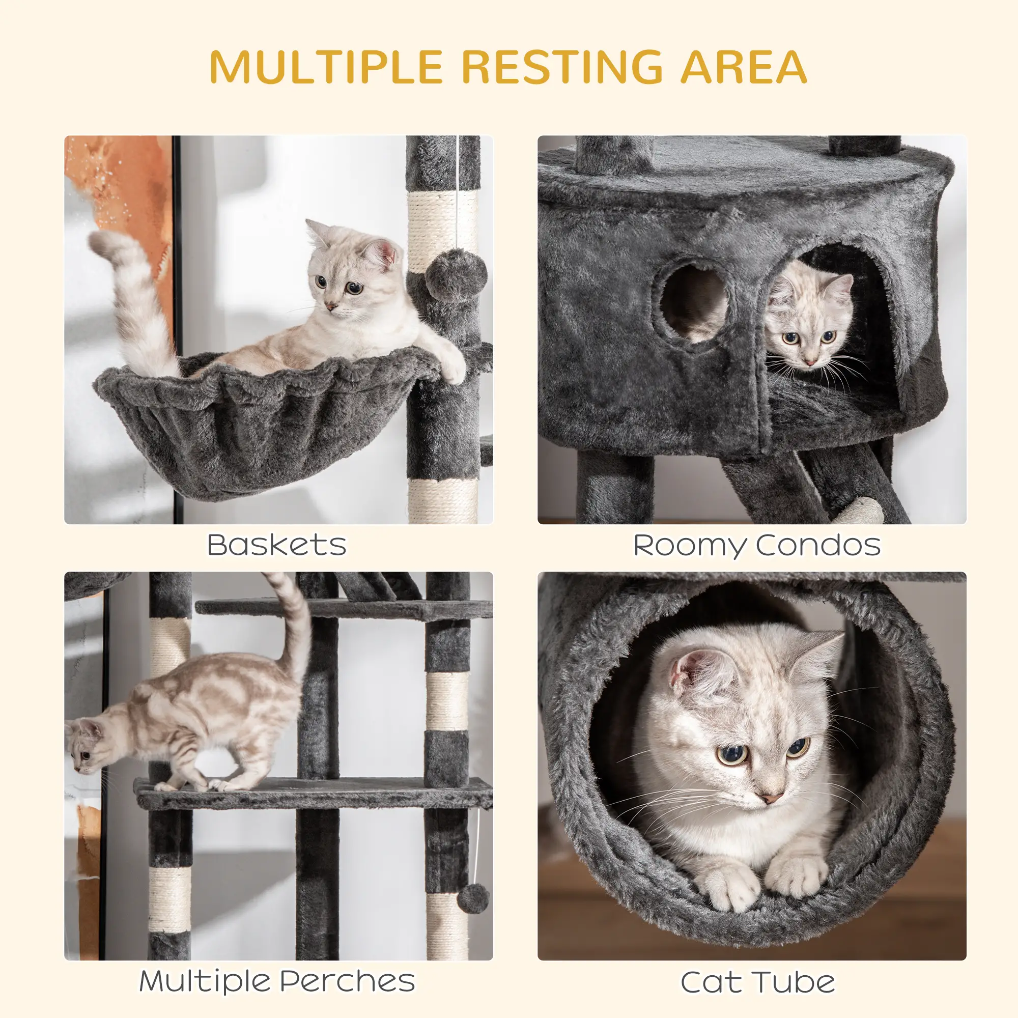 94"-102" Cat Tree, Floor to Ceiling, Multi-Level Play House, Dark Grey - Image 7