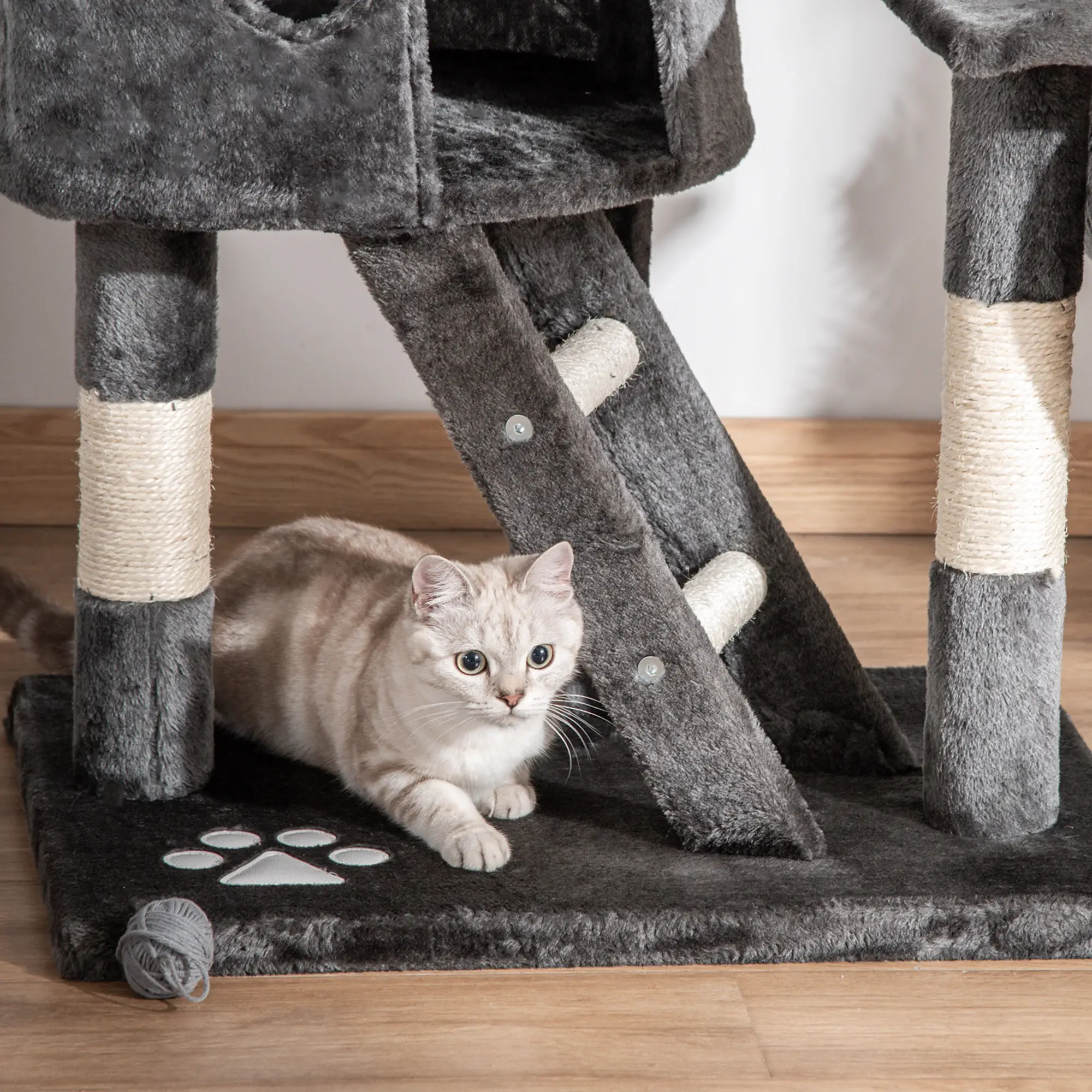 94"-102" Cat Tree, Floor to Ceiling, Multi-Level Play House, Dark Grey - Image 9