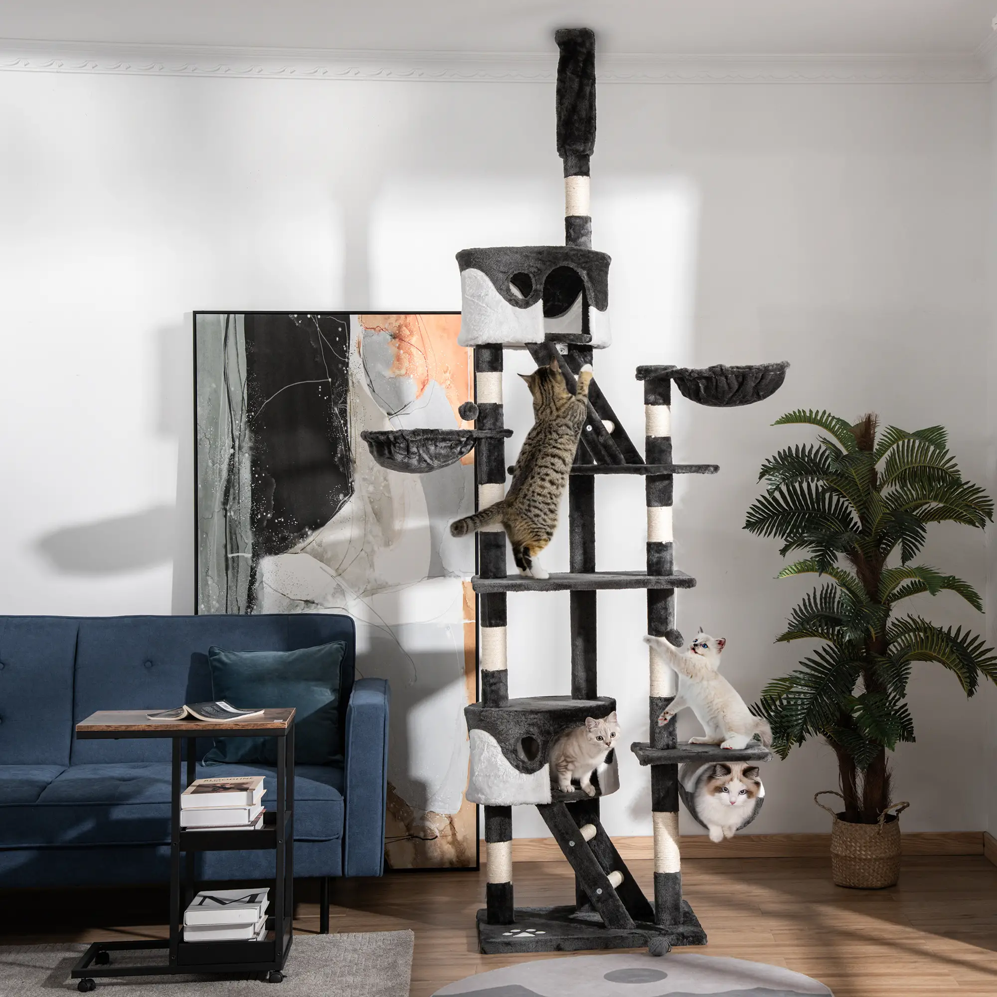 94"-102" Floor to Ceiling Cat Tree, Multi-Level Play House, Scratching Post - Image 2