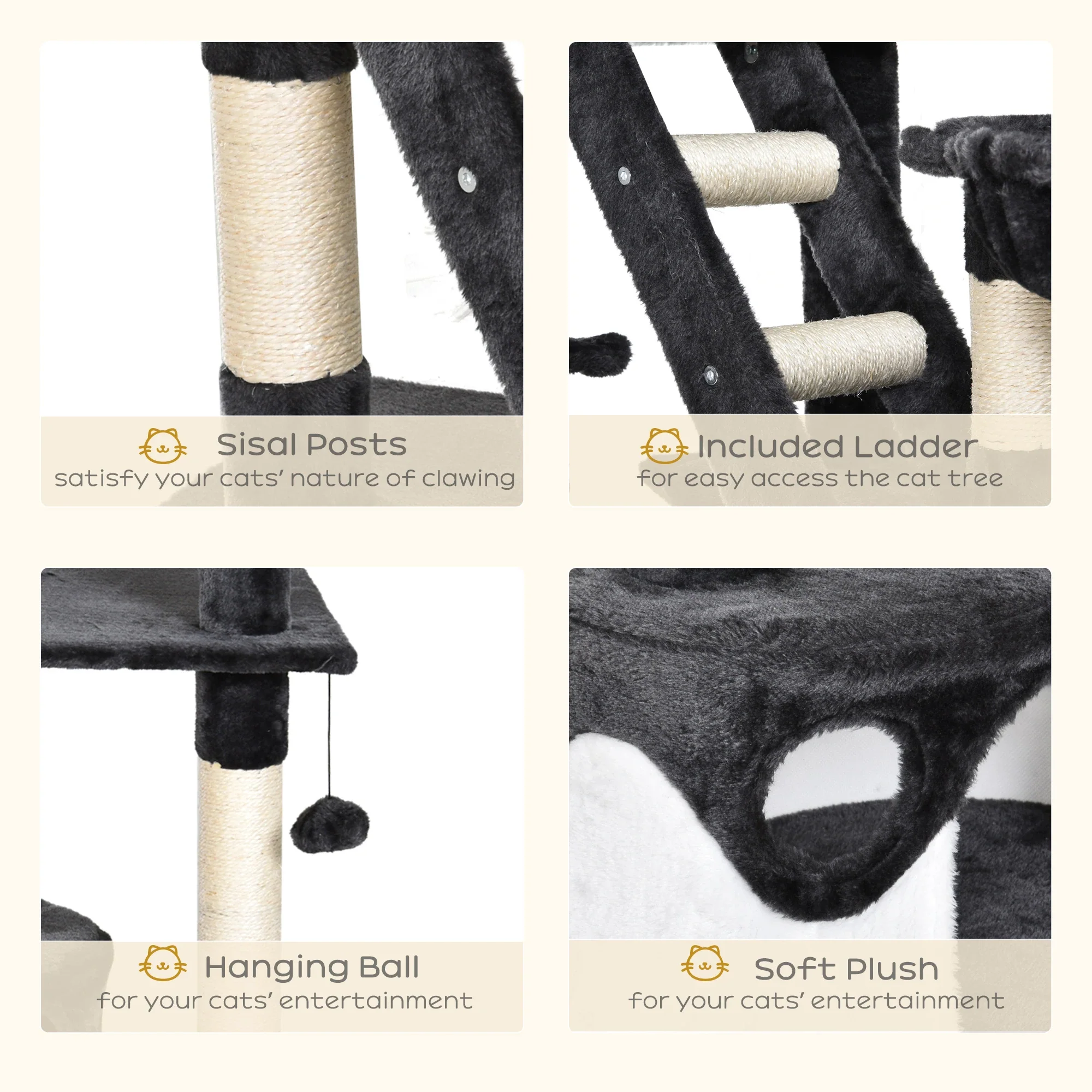 94"-102" Floor to Ceiling Cat Tree, Multi-Level Play House, Scratching Post - Image 6