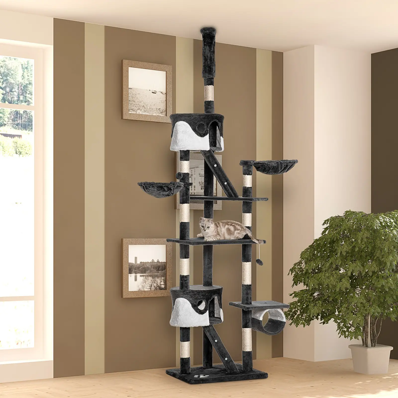94"-102" Floor to Ceiling Cat Tree, Multi-Level Play House, Scratching Post - Image 8