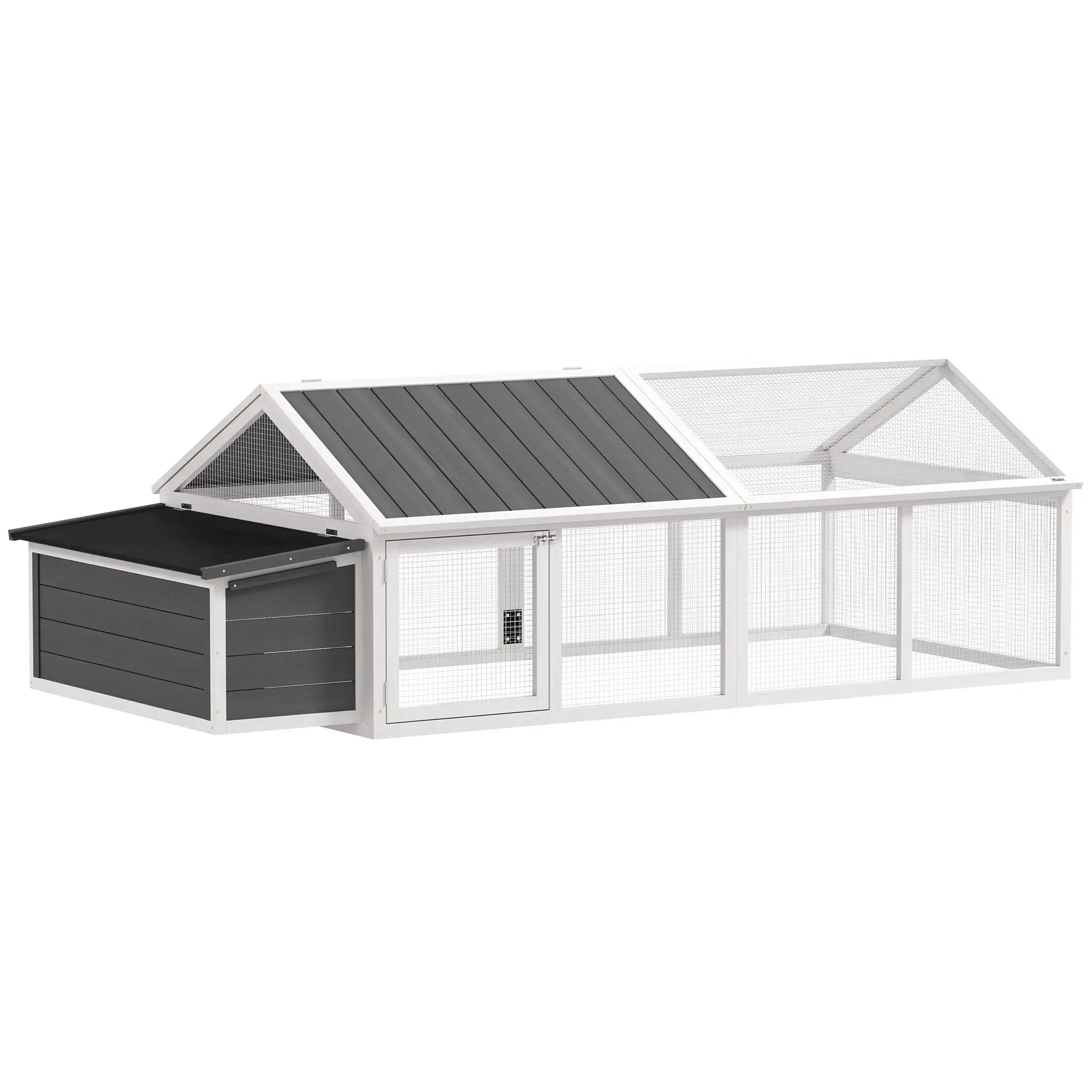 95"L Chicken Coop With Nesting Box, Wooden Roof, Side Door, For 4-8 Chickens