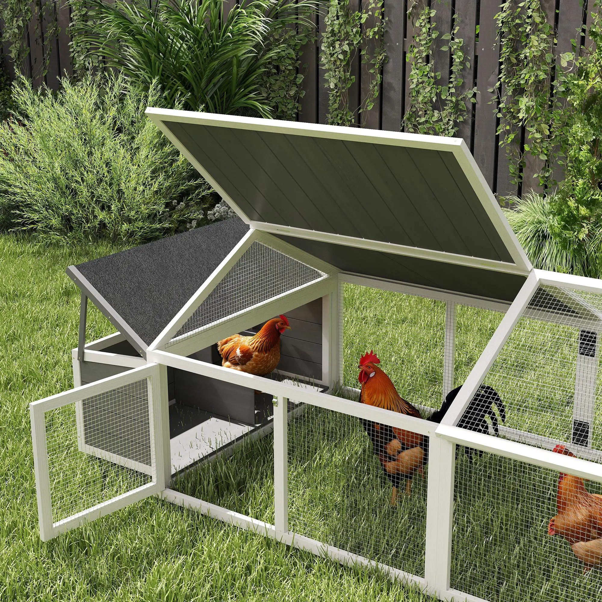 95"L Chicken Coop With Nesting Box, Wooden Roof, Side Door, For 4-8 Chickens - Image 10