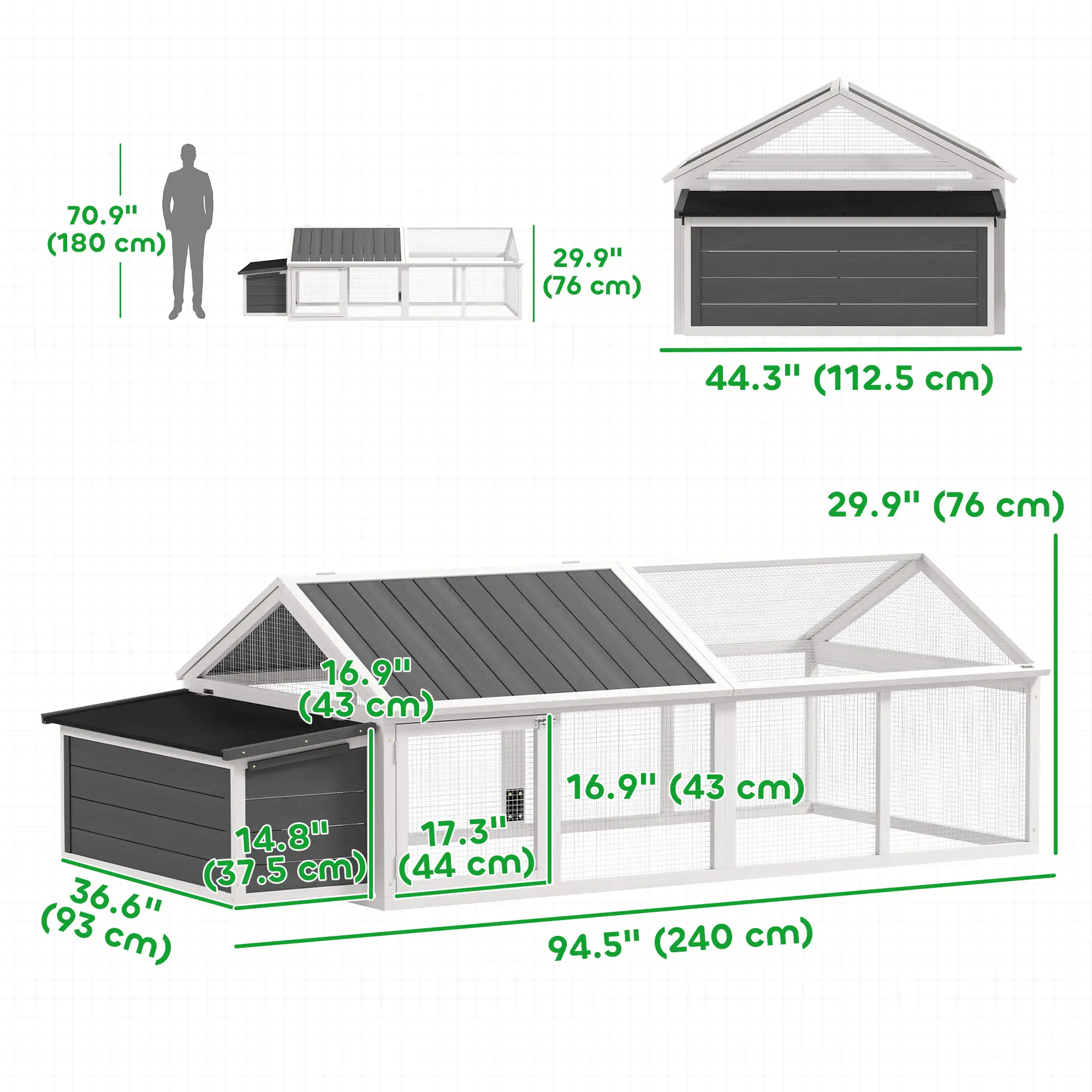 95"L Chicken Coop With Nesting Box, Wooden Roof, Side Door, For 4-8 Chickens - Image 3