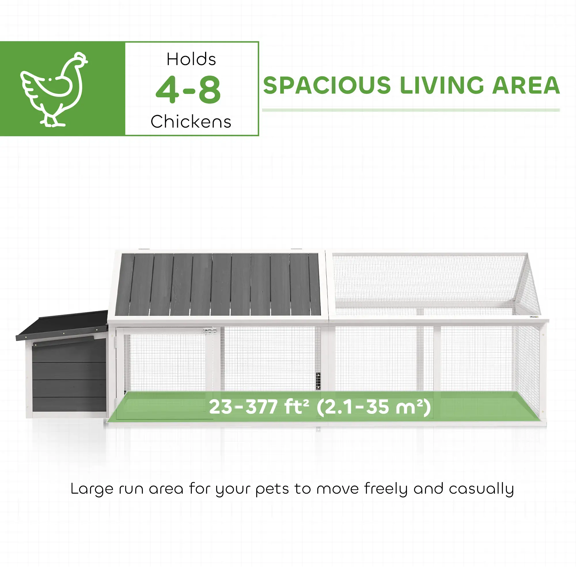 95"L Chicken Coop With Nesting Box, Wooden Roof, Side Door, For 4-8 Chickens - Image 4
