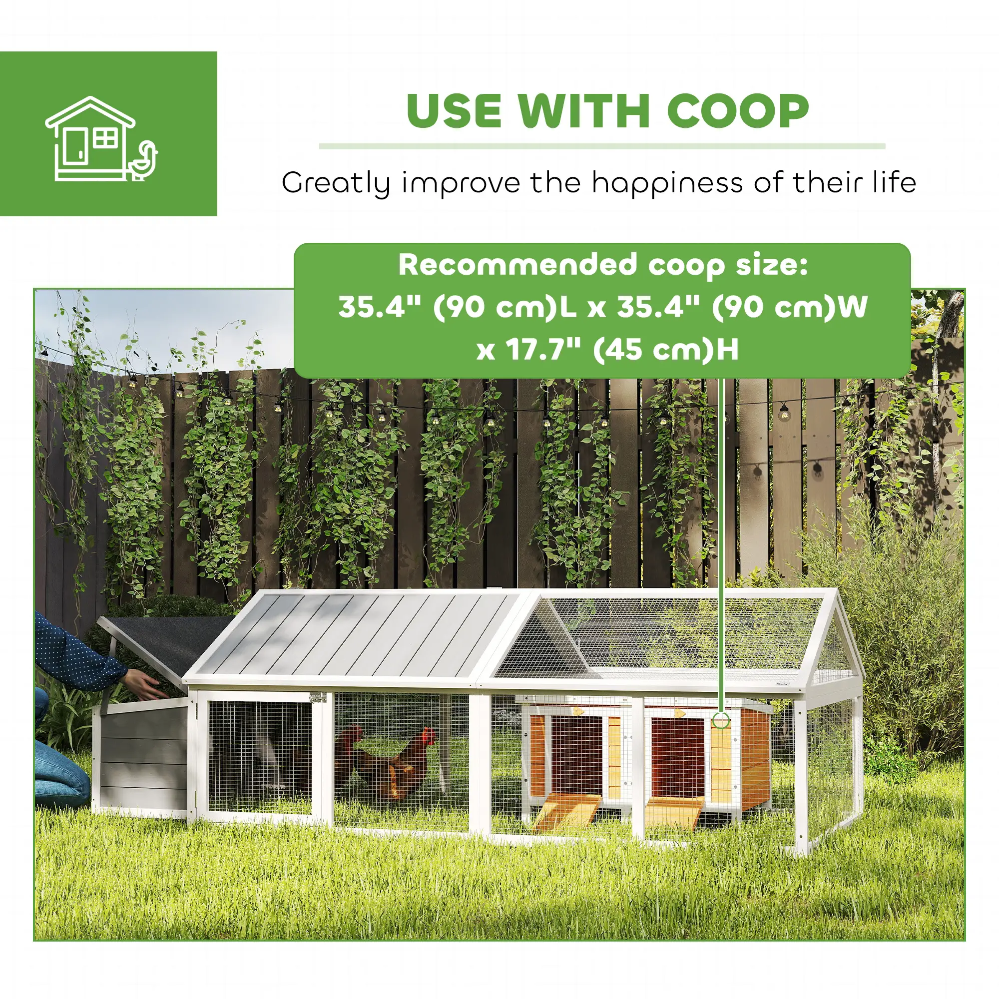 95"L Chicken Coop With Nesting Box, Wooden Roof, Side Door, For 4-8 Chickens - Image 6
