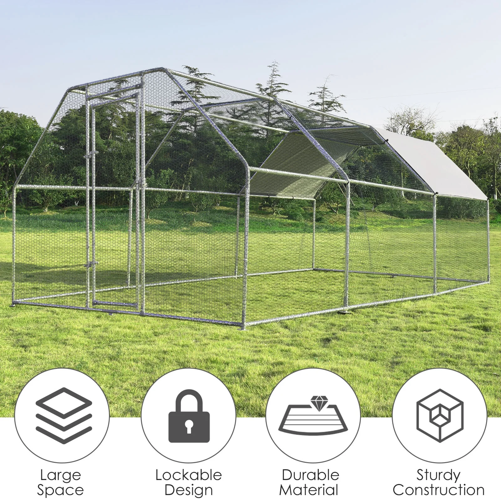 9.5 x 19 Feet Large Walk In Chicken Coop, Silver - Image 3