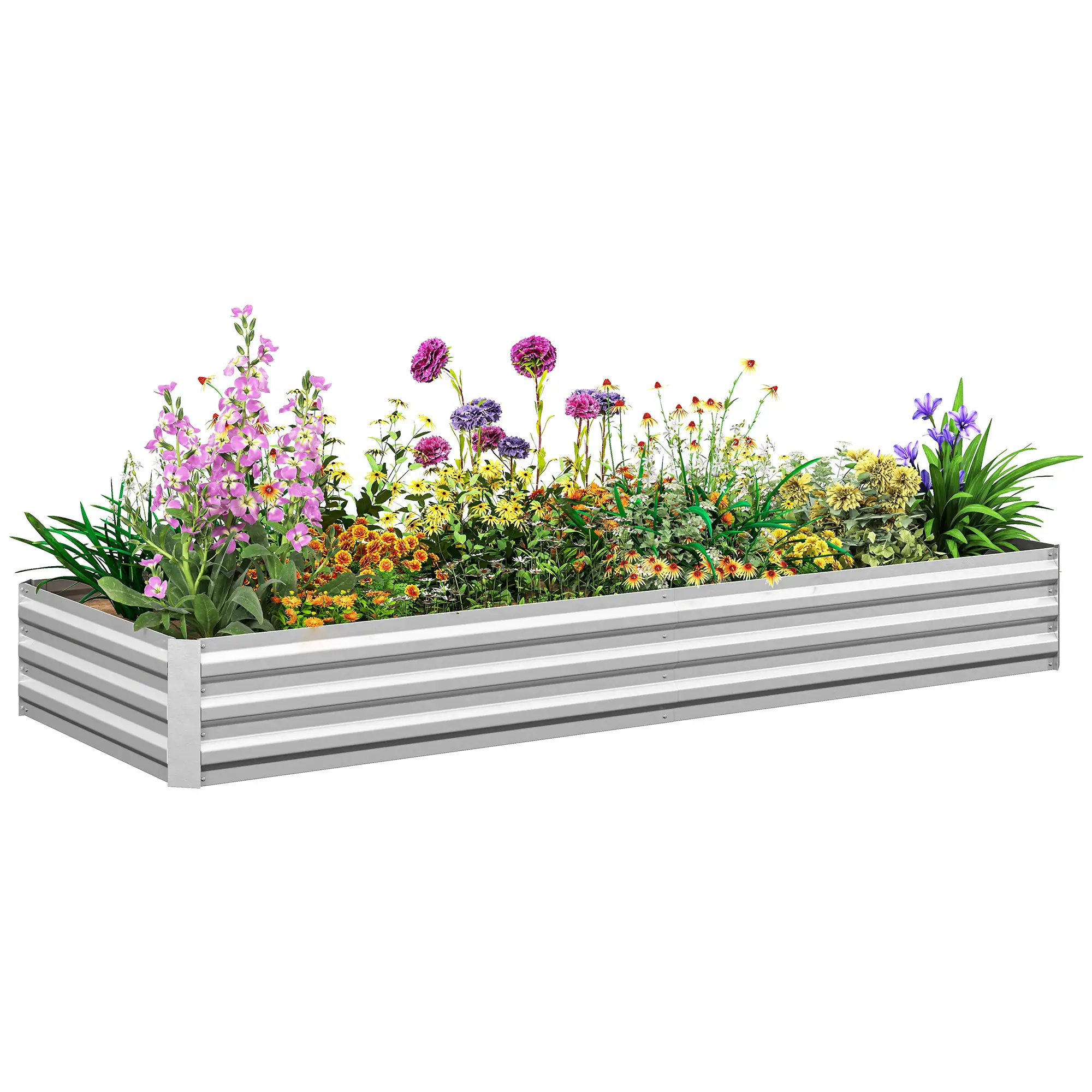 95" x 36" x 12" Galvanized Raised Garden Bed, Metal Planter Box for Flowers, Herbs, Succulents, Silver