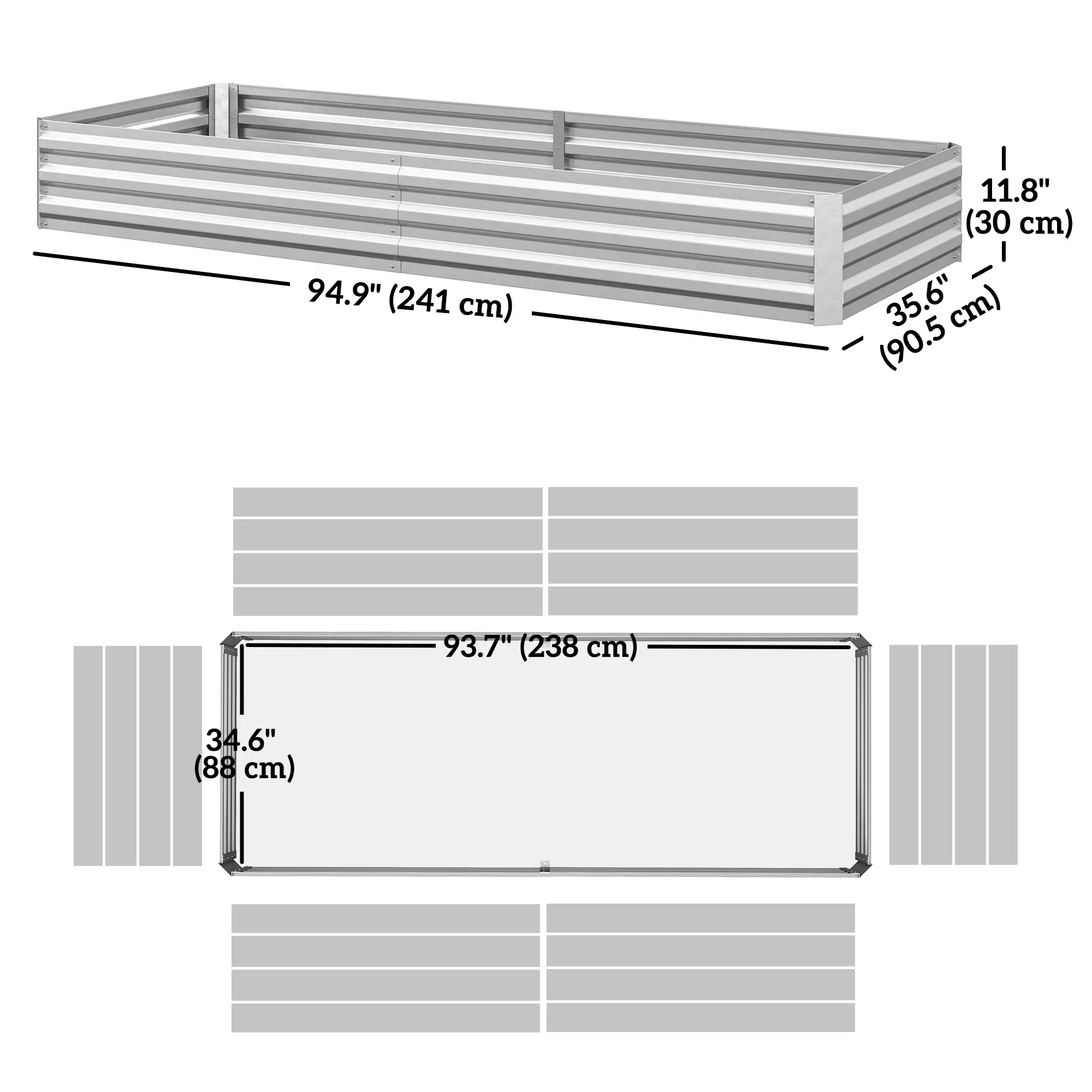 95" x 36" x 12" Galvanized Raised Garden Bed, Metal Planter Box for Flowers, Herbs, Succulents, Silver - Image 3
