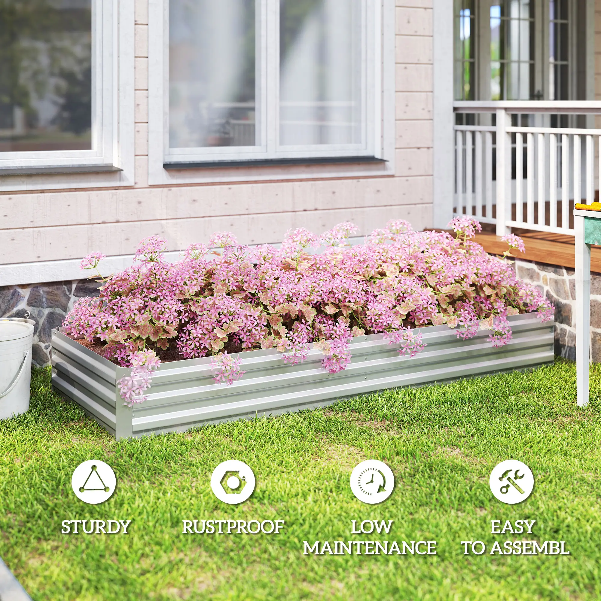 95" x 36" x 12" Galvanized Raised Garden Bed, Metal Planter Box for Flowers, Herbs, Succulents, Silver - Image 7