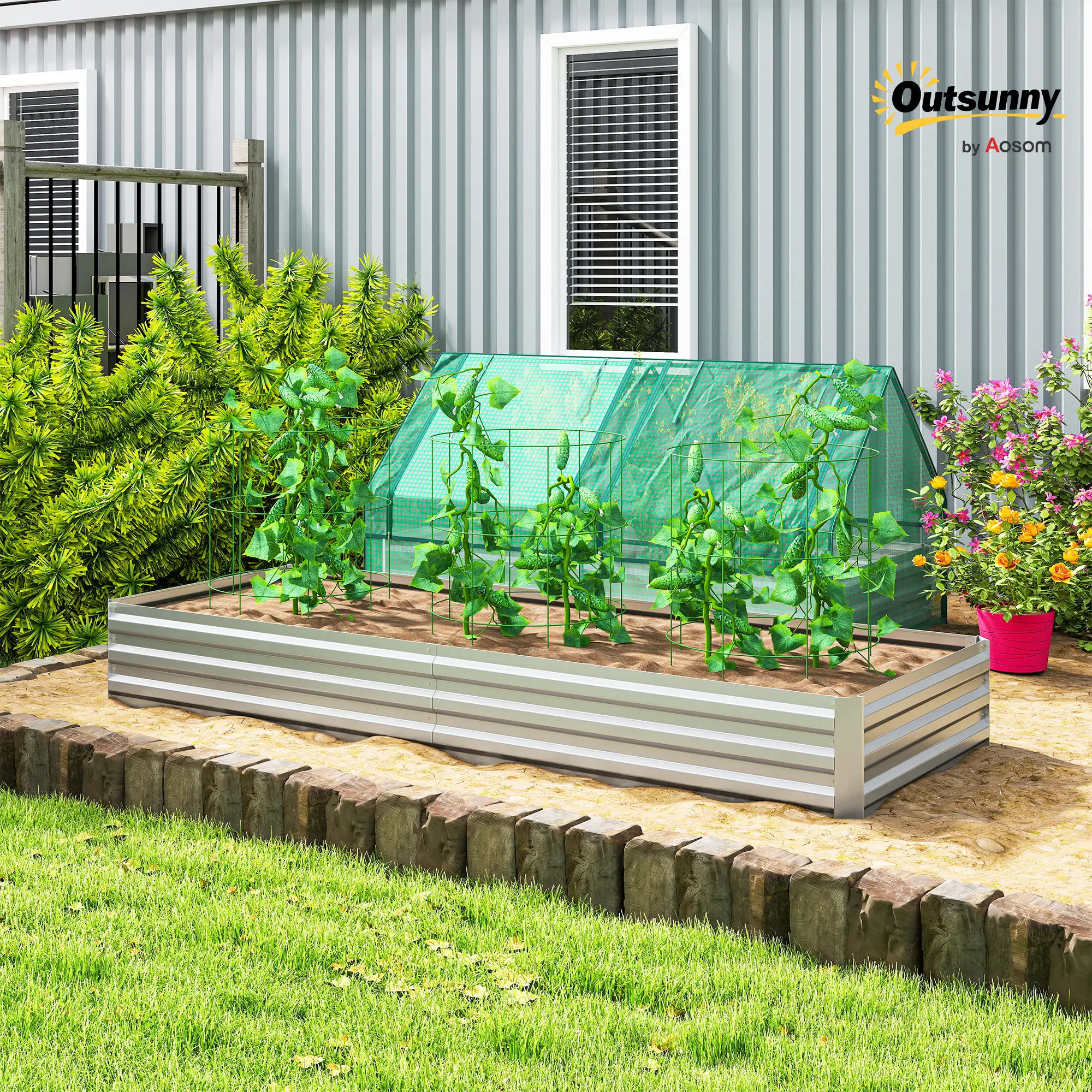 95" x 36" x 12" Galvanized Raised Garden Bed, Metal Planter Box for Flowers, Herbs, Succulents, Silver - Image 9