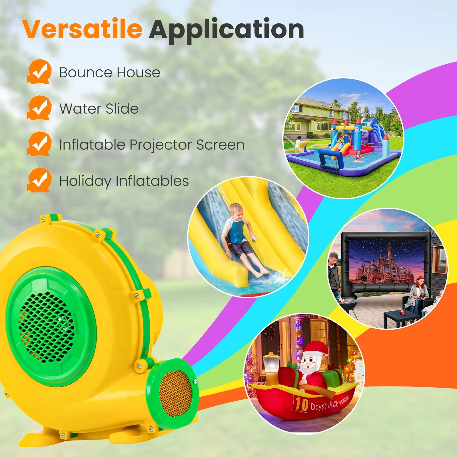 950W Air Blower Pump Fan With Handle, Ground Stakes, Yellow - Image 10