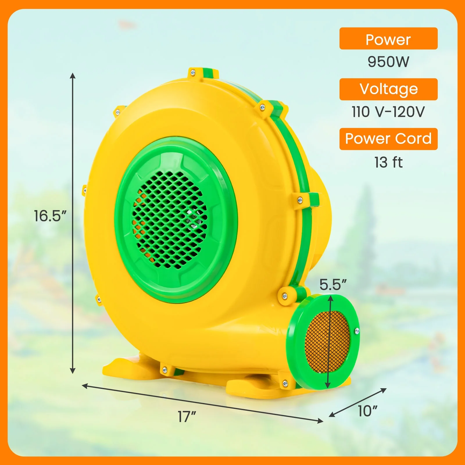 950W Air Blower Pump Fan With Handle, Ground Stakes, Yellow - Image 5