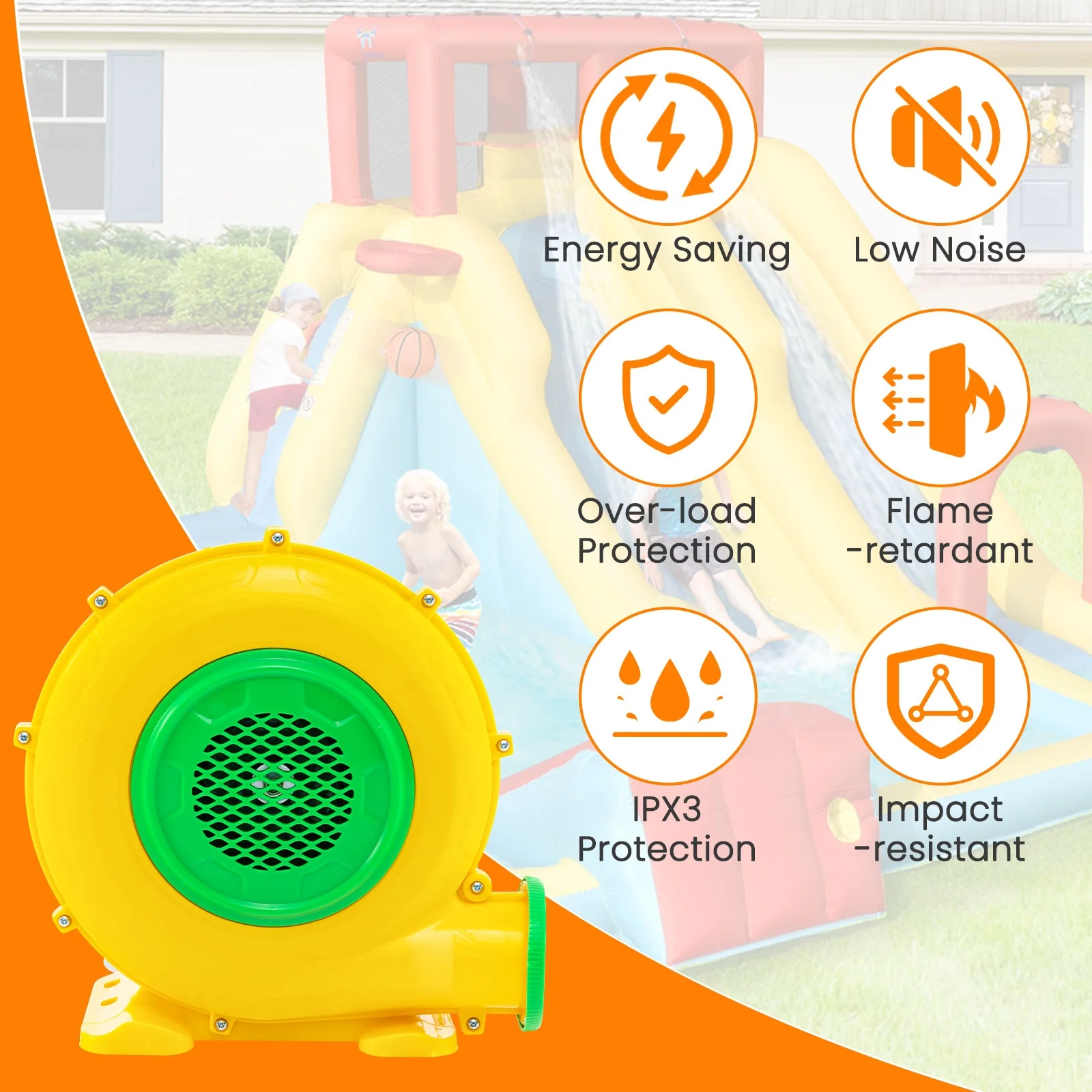 950W Air Blower Pump Fan With Handle, Ground Stakes, Yellow - Image 6