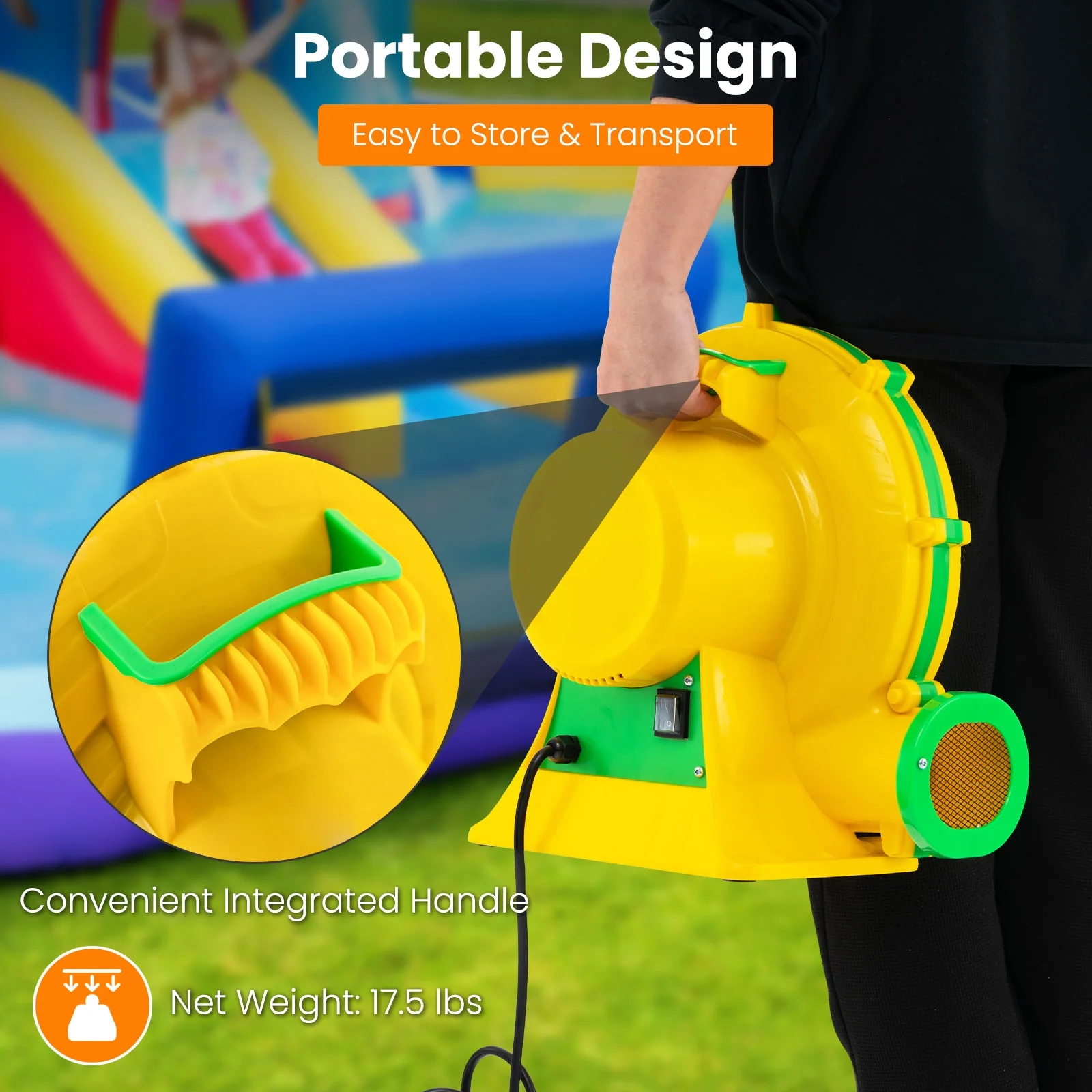 950W Air Blower Pump Fan With Handle, Ground Stakes, Yellow - Image 7