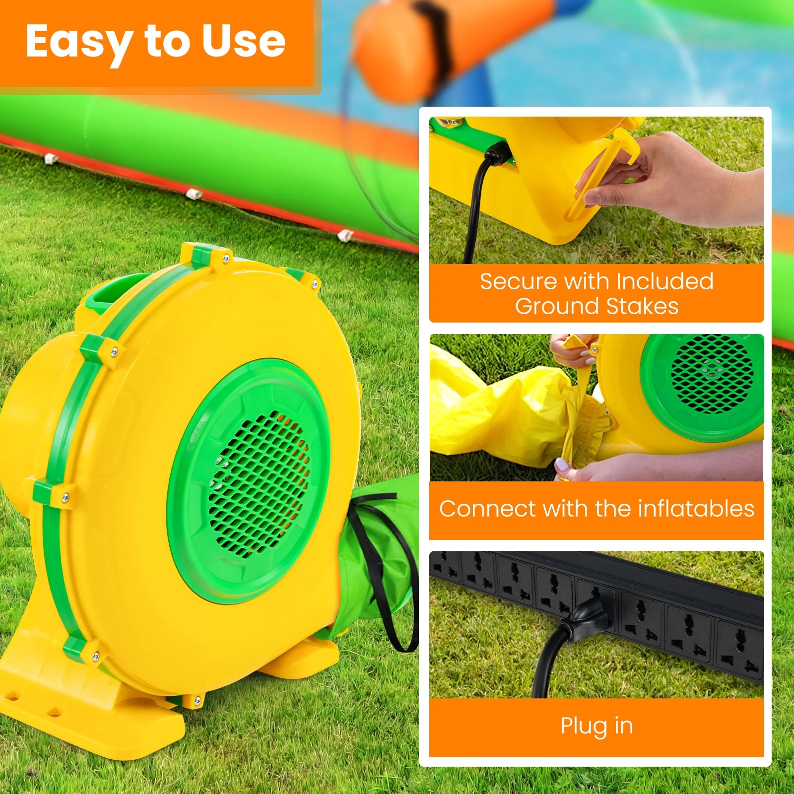 950W Air Blower Pump Fan With Handle, Ground Stakes, Yellow - Image 9