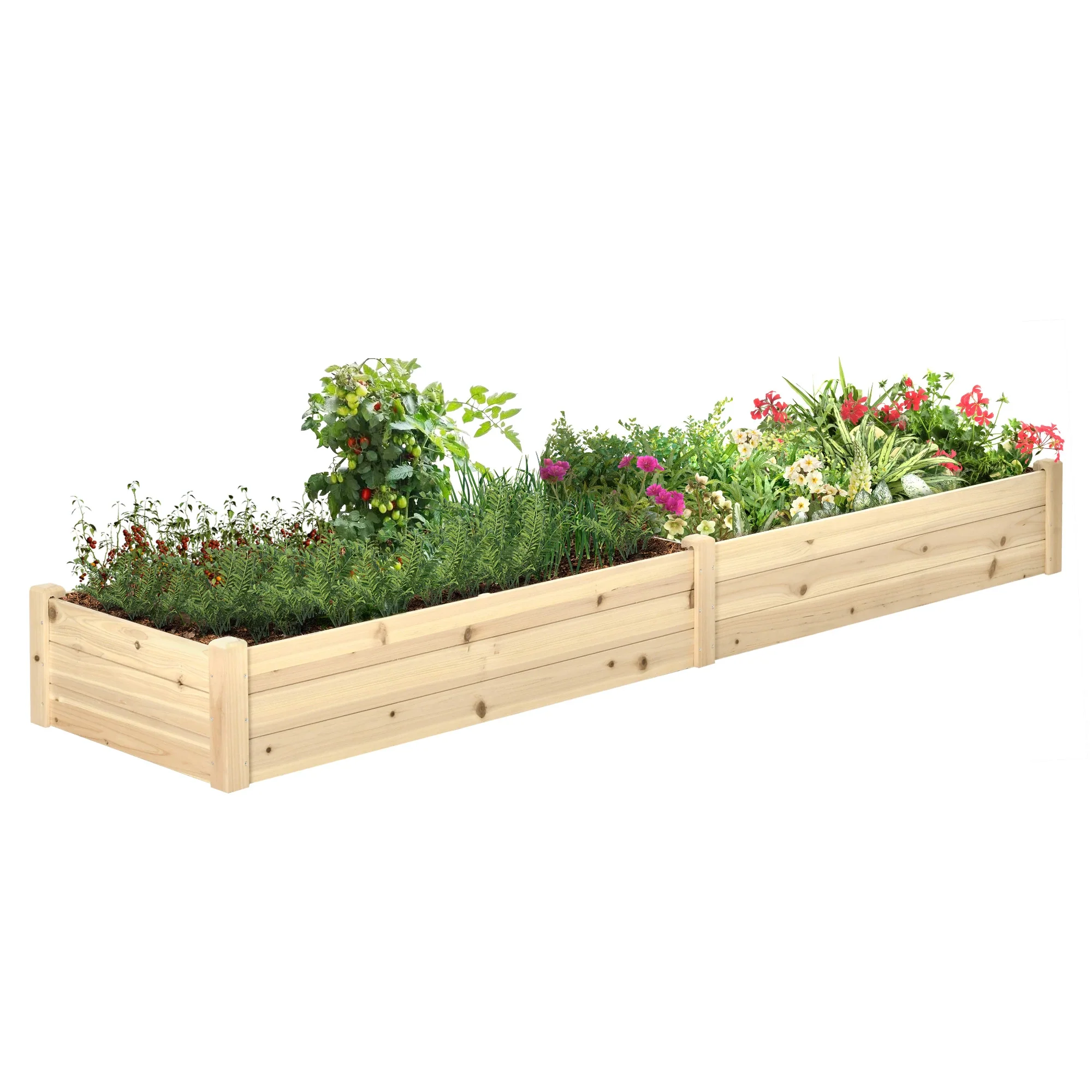 96" x 24" x 10" Wooden Raised Garden Bed, 2 Planter Boxes, Non-Woven Fabric Liner