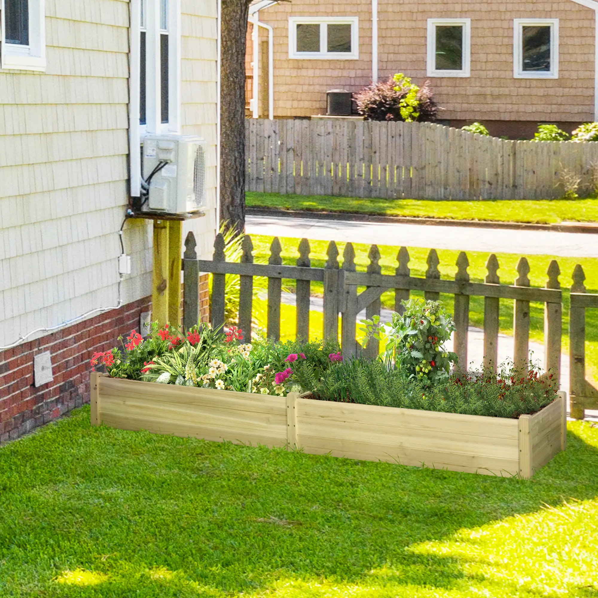 96" x 24" x 10" Wooden Raised Garden Bed, 2 Planter Boxes, Non-Woven Fabric Liner - Image 7