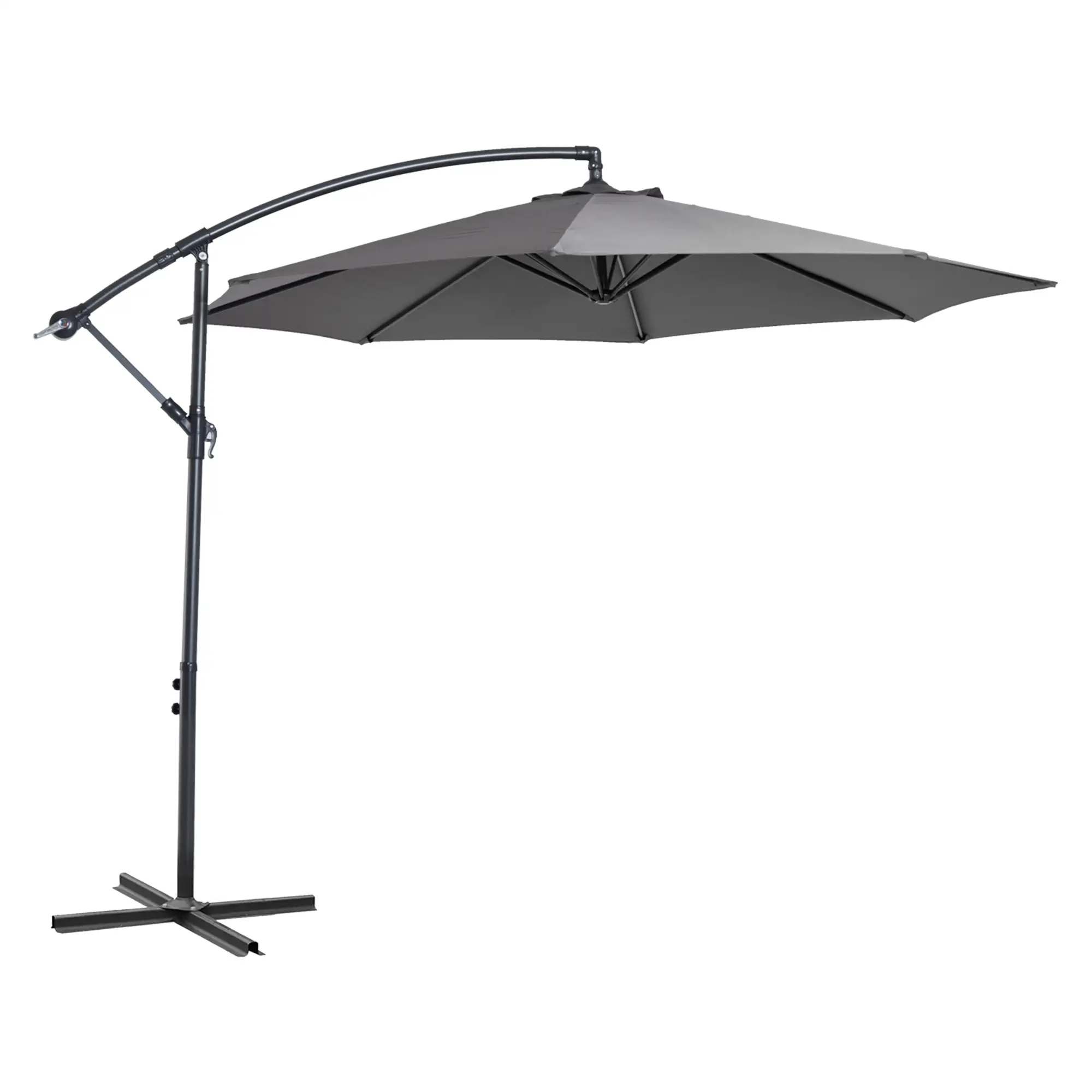 9.7ft Offset Patio UmbrellaCantilever Parasol with Crank Handle, 8 Ribs and Cross Base for Outdoor, Sun Shade, Cream