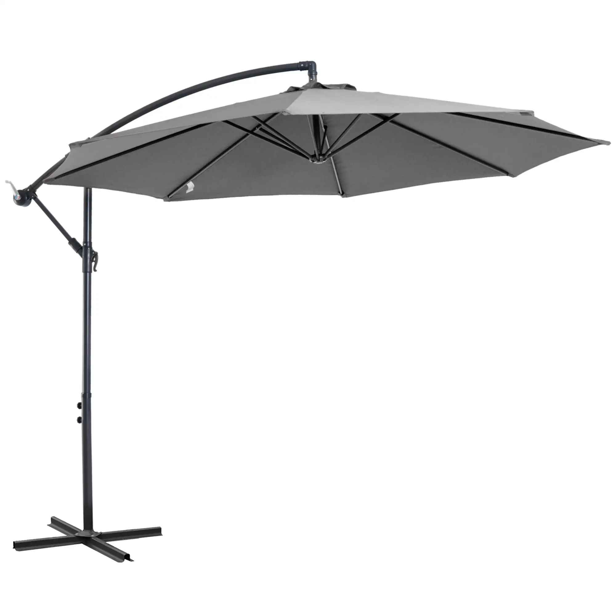 9.7ft Offset Patio UmbrellaCantilever Parasol with Crank Handle, 8 Ribs and Cross Base for Outdoor, Sun Shade, Cream - Image 12