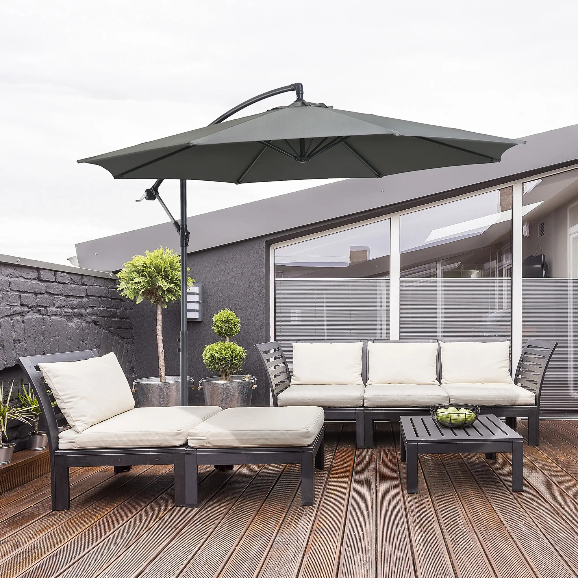 9.7ft Offset Patio UmbrellaCantilever Parasol with Crank Handle, 8 Ribs and Cross Base for Outdoor, Sun Shade, Cream - Image 2