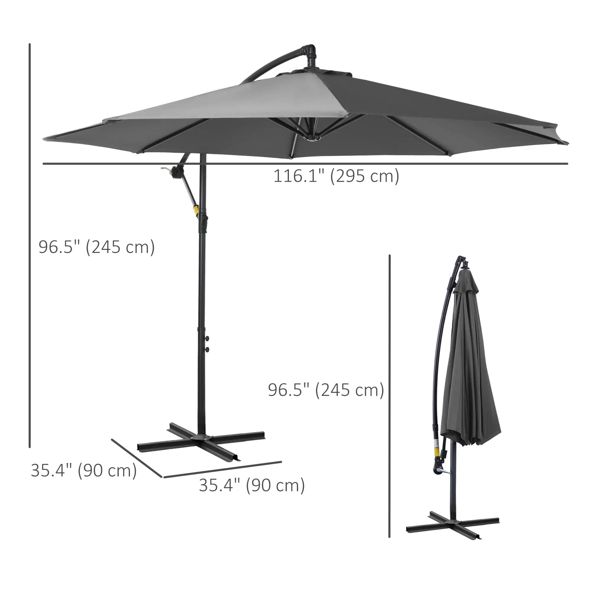 9.7ft Offset Patio UmbrellaCantilever Parasol with Crank Handle, 8 Ribs and Cross Base for Outdoor, Sun Shade, Cream - Image 3