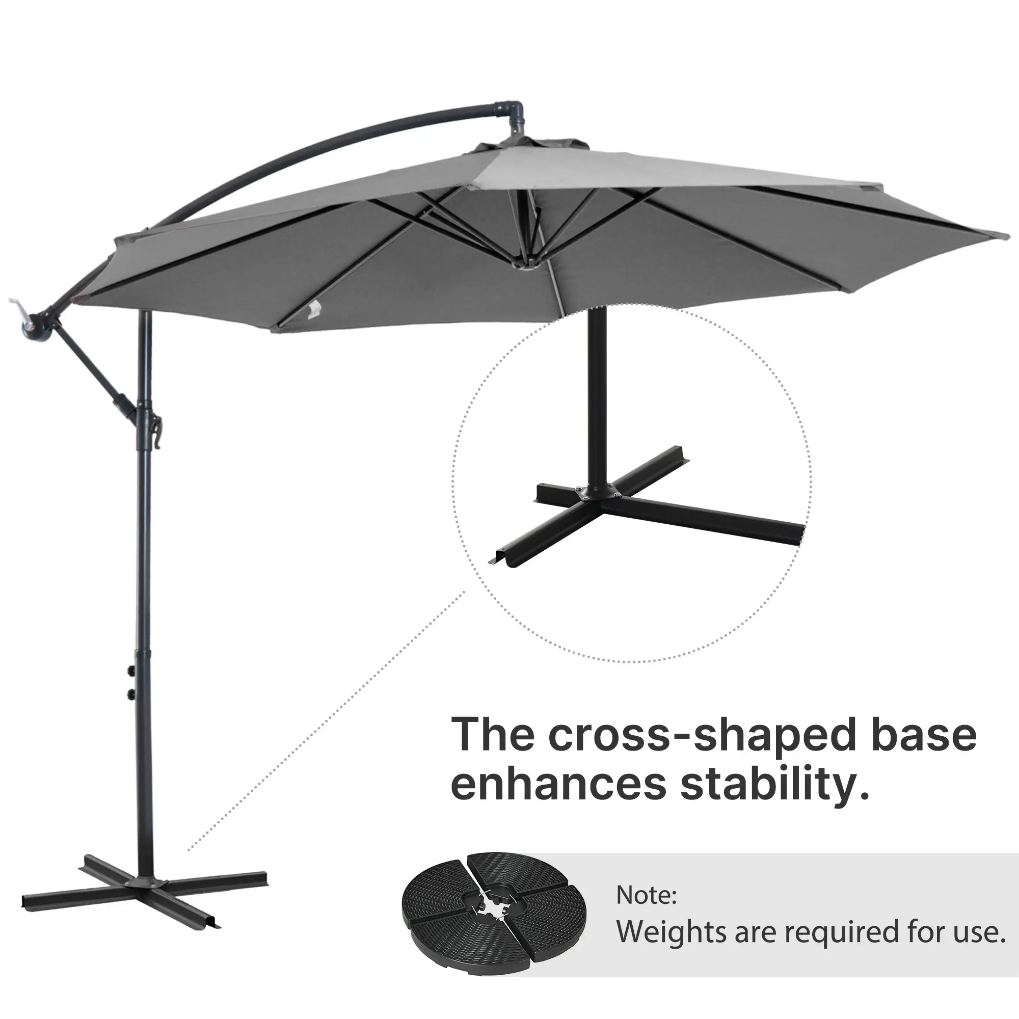 9.7ft Offset Patio UmbrellaCantilever Parasol with Crank Handle, 8 Ribs and Cross Base for Outdoor, Sun Shade, Cream - Image 4