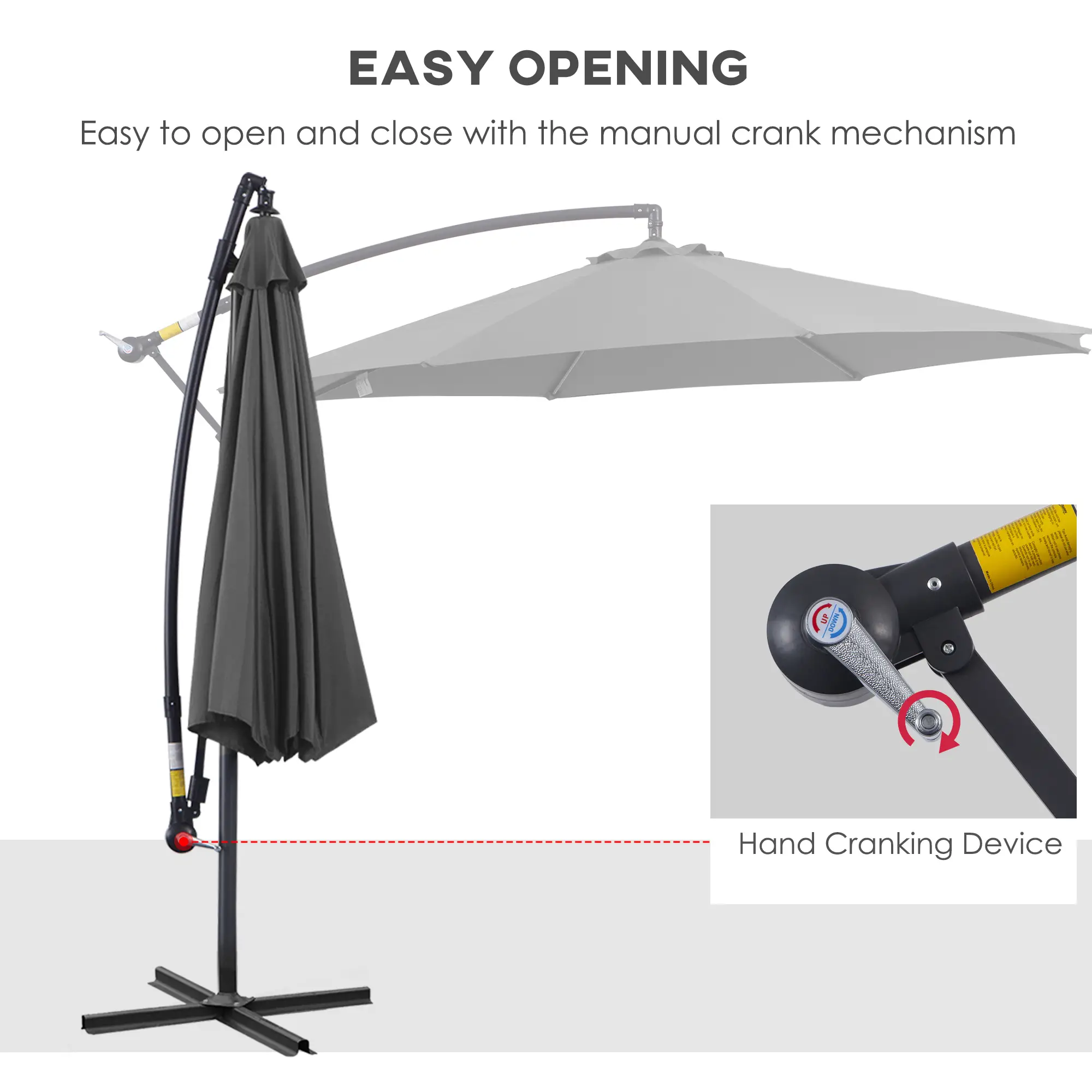 9.7ft Offset Patio UmbrellaCantilever Parasol with Crank Handle, 8 Ribs and Cross Base for Outdoor, Sun Shade, Cream - Image 5