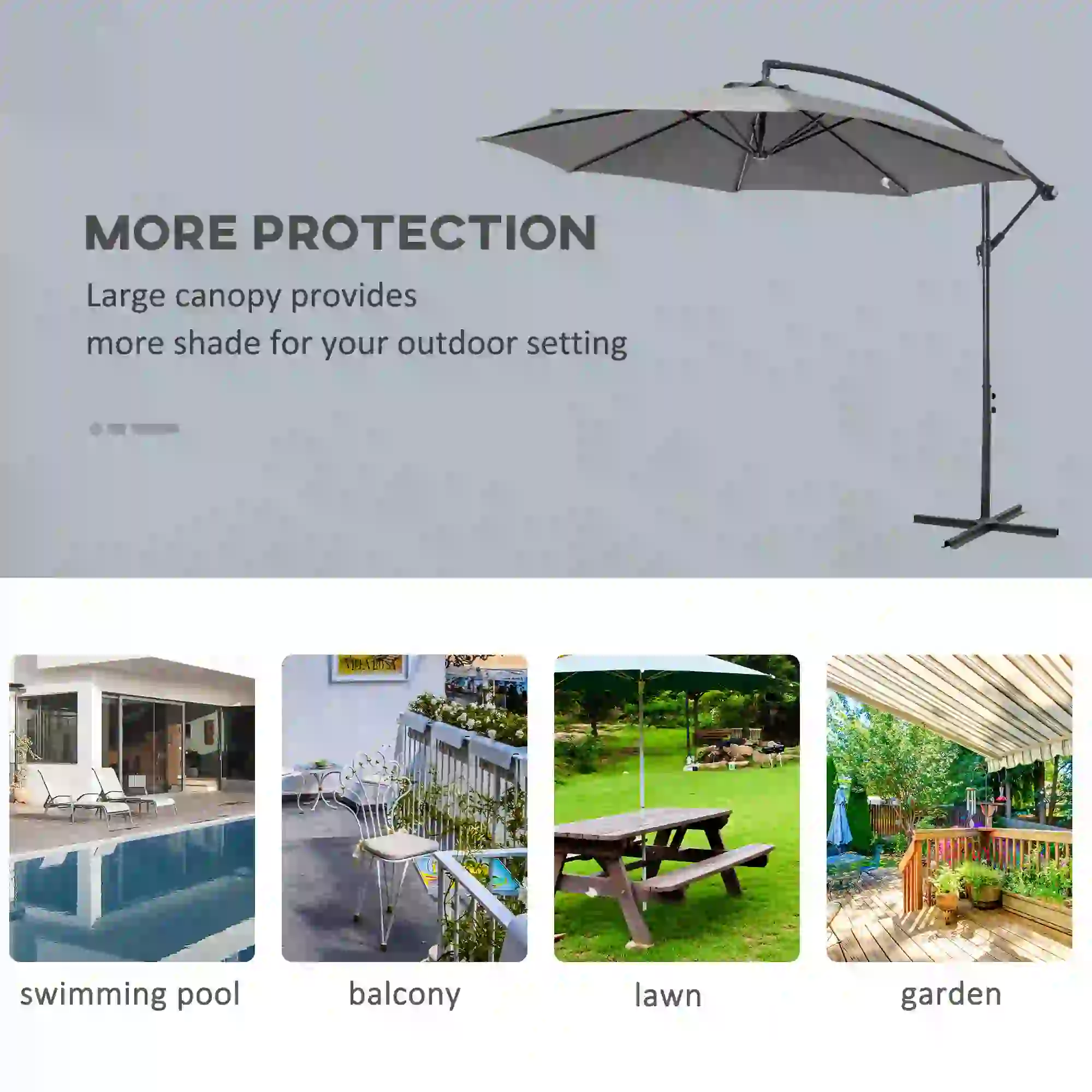 9.7ft Offset Patio UmbrellaCantilever Parasol with Crank Handle, 8 Ribs and Cross Base for Outdoor, Sun Shade, Cream - Image 7