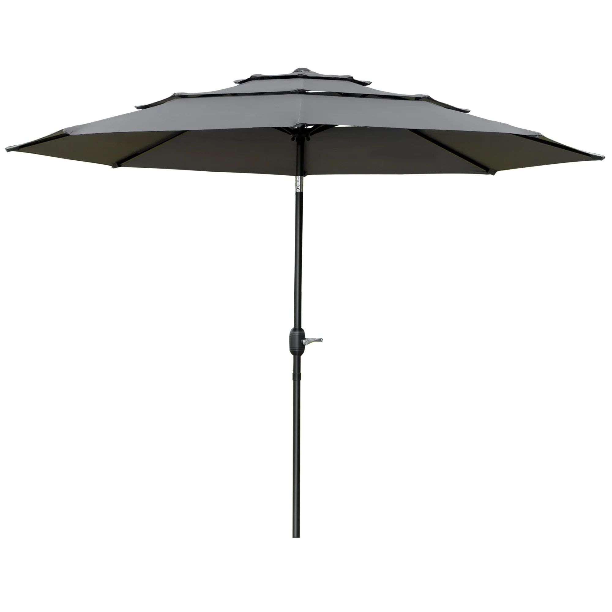 9FT 3 Tiers Patio Umbrella, Crank Push Button Tilt, Light Grey