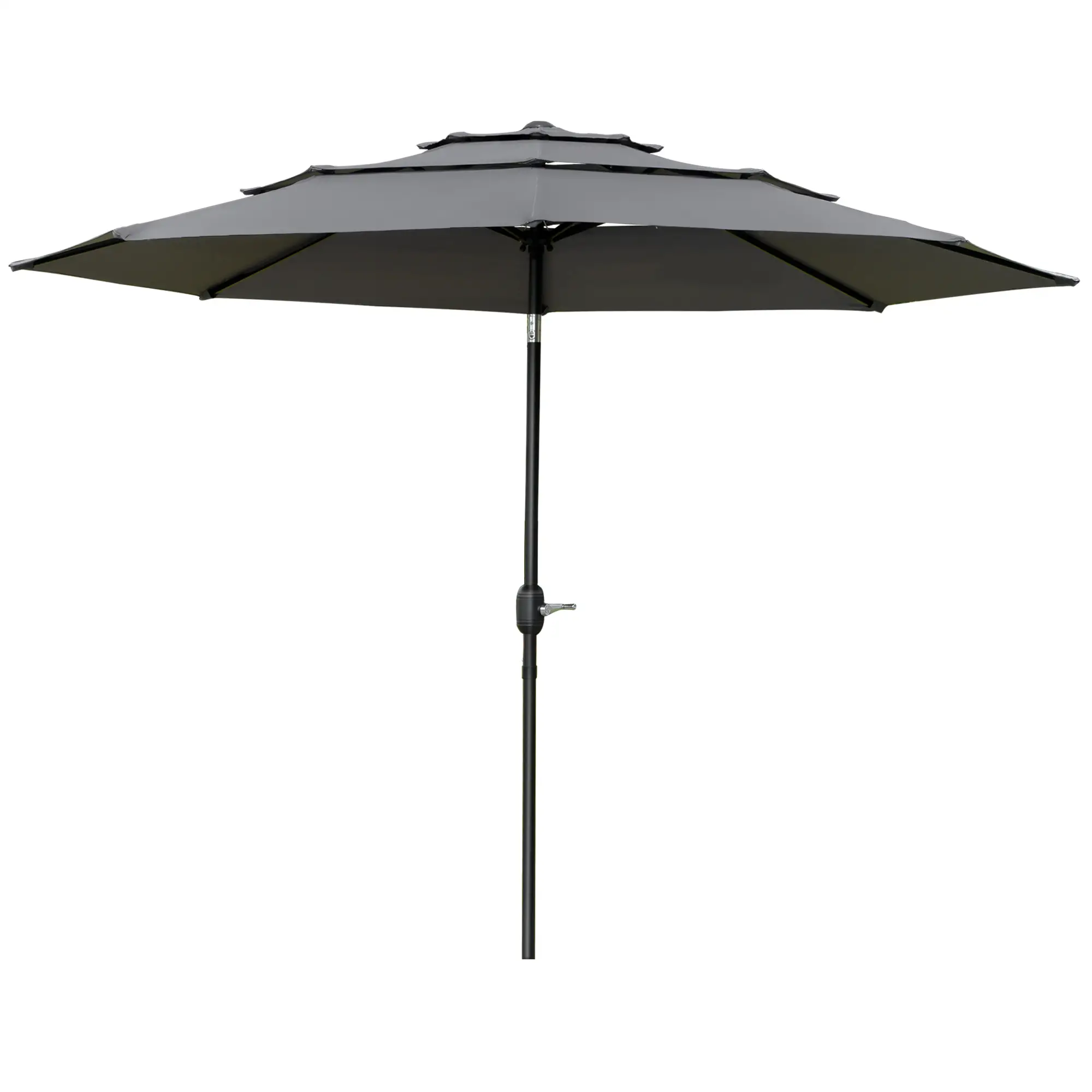 9FT 3 Tiers Patio Umbrella, Crank Push Button Tilt, Light Grey - Image 11